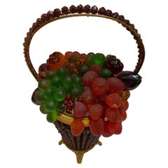 Antique Early 20th Century Czech Glass Beaded Fruit Basket Form Lamp