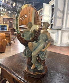 Espejo de tocador de Bohemia pintado en checo de principios del siglo XX Firmado Schloop