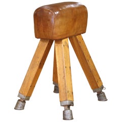 Early 20th Century Czech Pommel Horse Bench with Original Patinated Leather