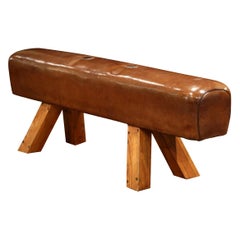 Used Early 20th Century Czech Pommel Horse Bench with Patinated Brown Leather