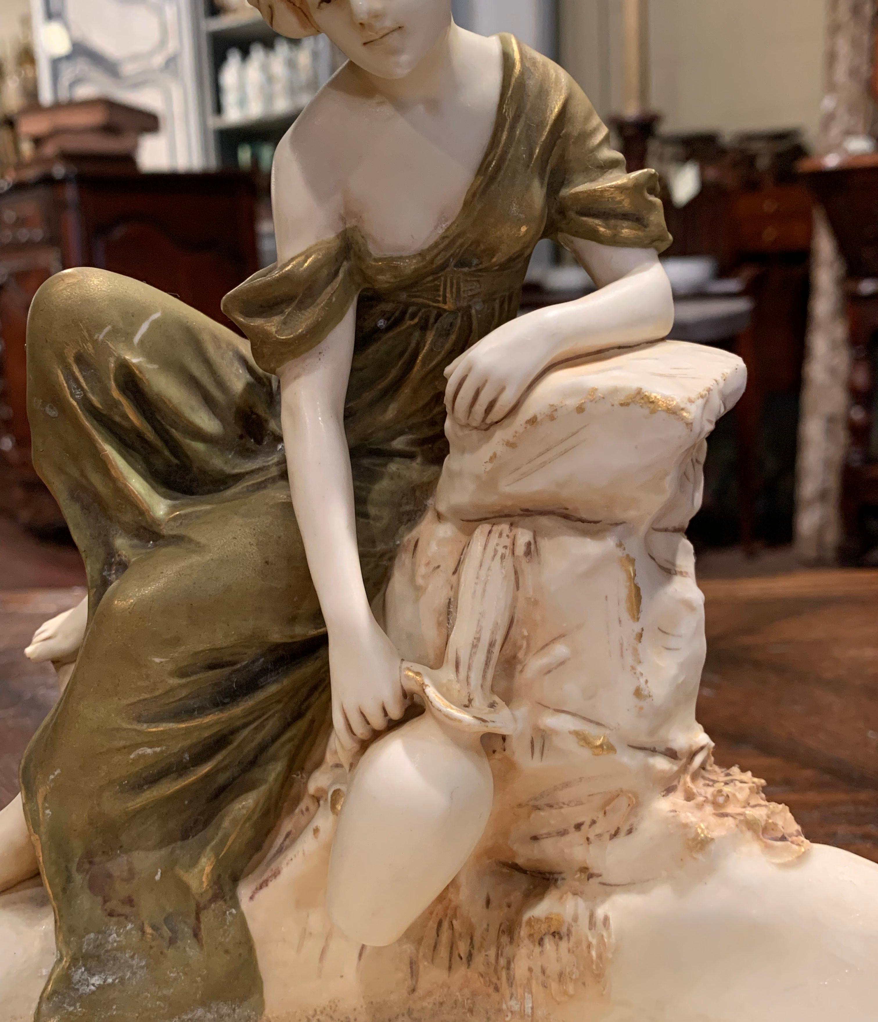 Art Nouveau Early 20th Century Czech Royal Dux Bohemian Carved Porcelain Woman Sculpture For Sale