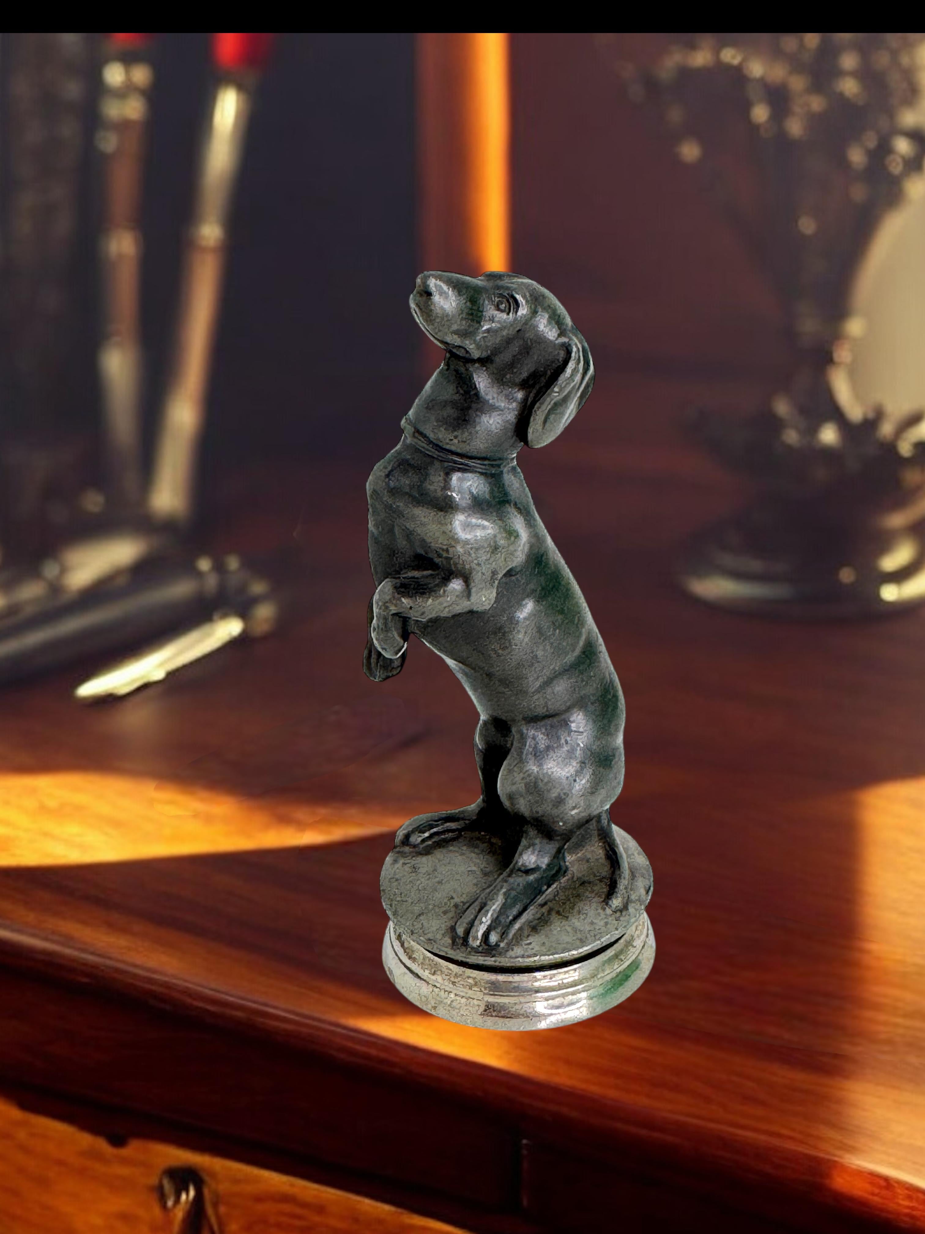 Metal Early 20th Century Dachshund Dog Austrian Miniature Figurine Statue 1910s For Sale