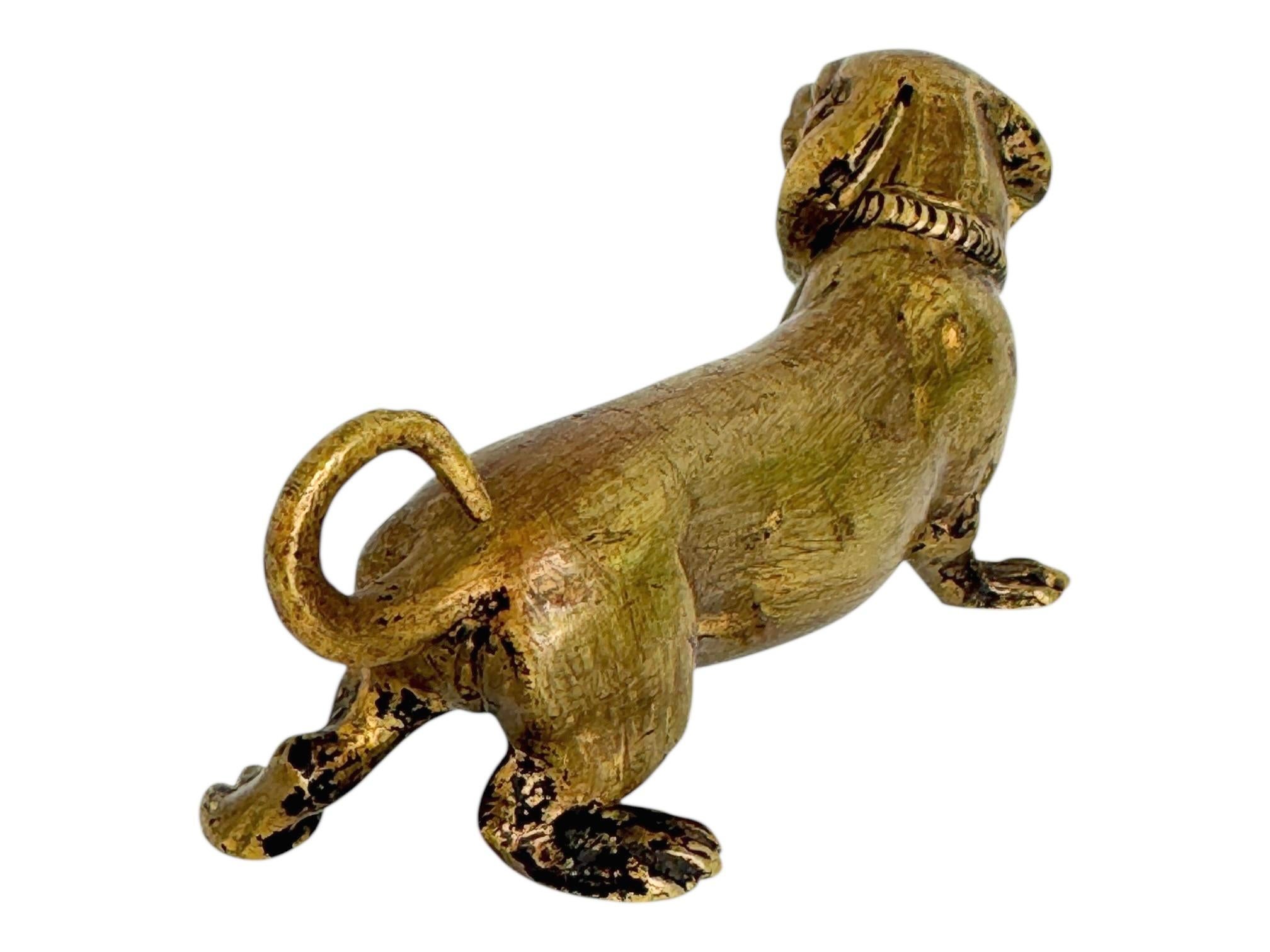 Peint à la main Début 20ème siècle Chien Teckel Autriche Vienne Bronze Figurine miniature en vente