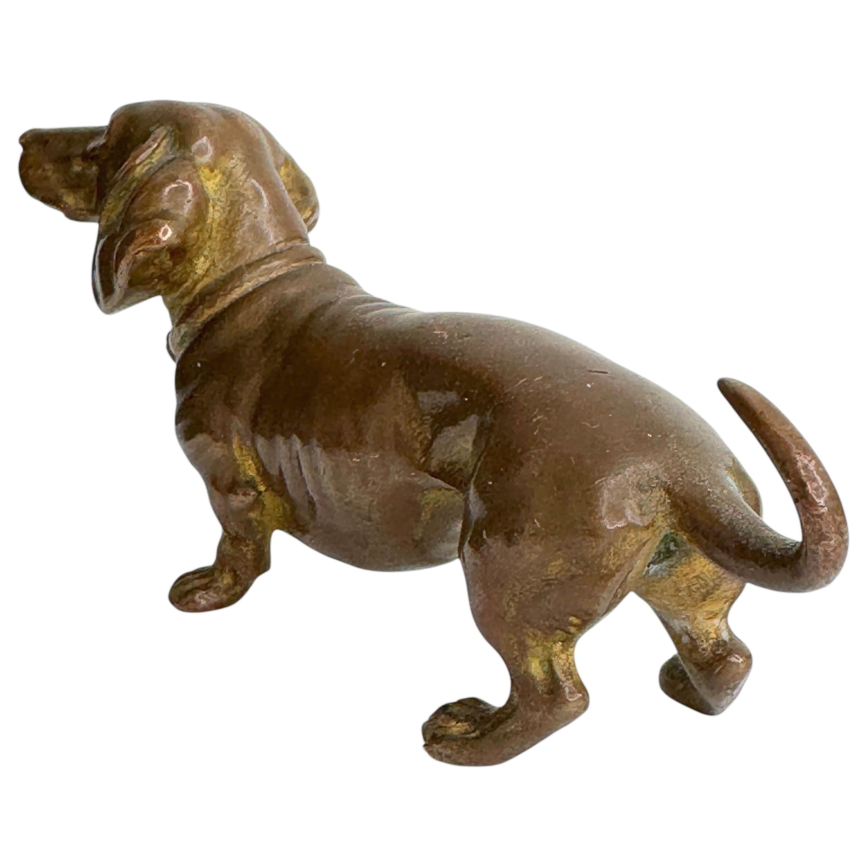 Début 20ème siècle Chien Teckel Autriche Vienne Bronze Figurine miniature Bon état à Nuernberg, DE