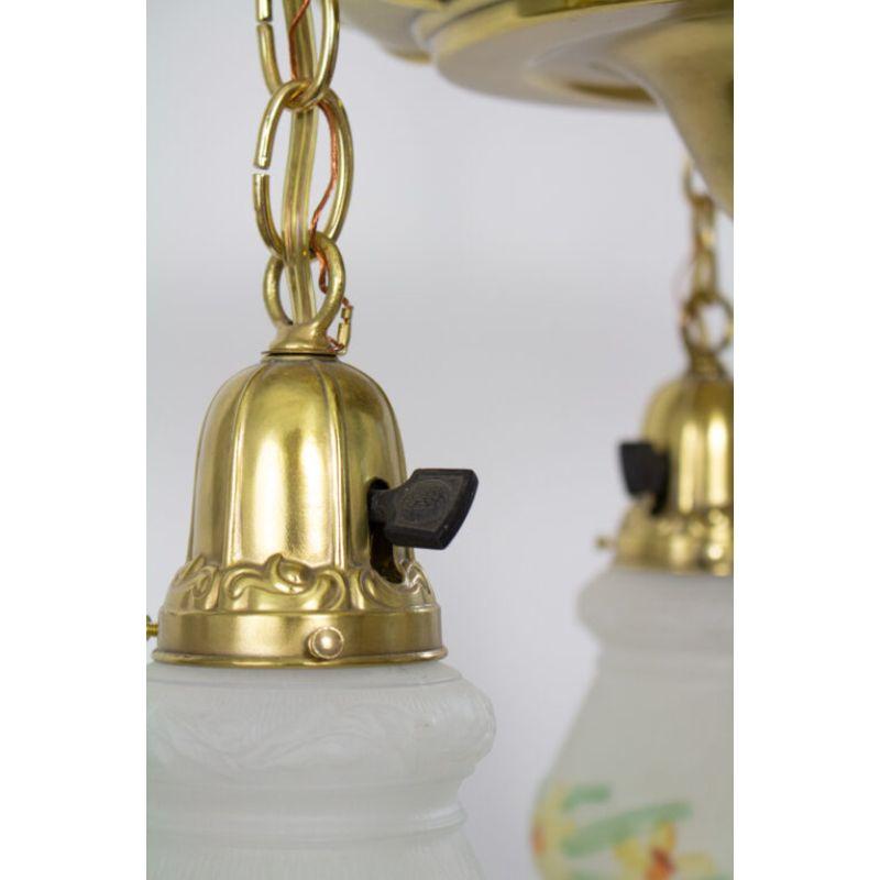 Early 20th Century Daffodil Glass and Brass Pendant Pan Light For Sale 1