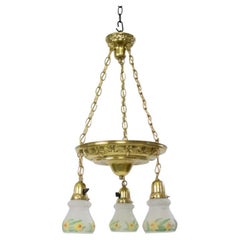 Early 20th Century Daffodil Glass and Brass Pendant Pan Light