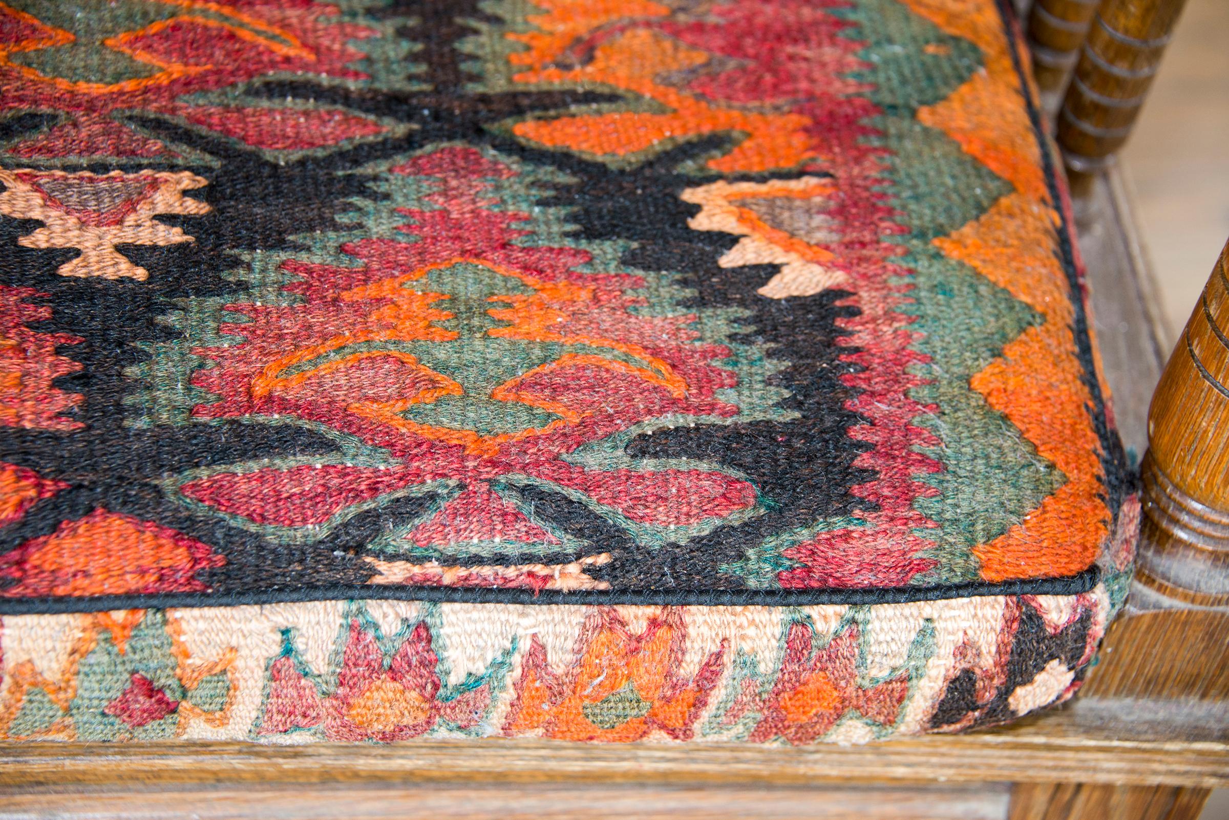 Early 20th Century Danish Bench with Kilim Upholstered Cushion  For Sale 6