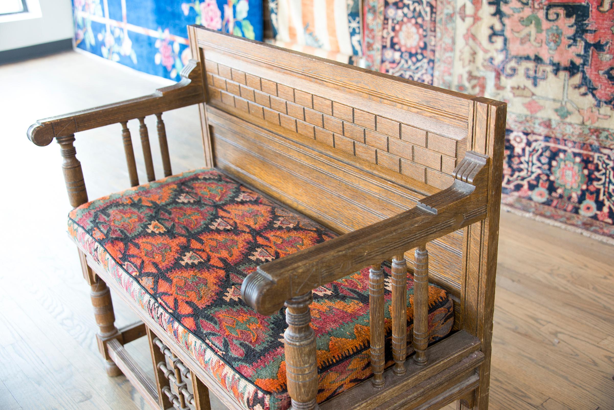 Early 20th Century Danish Bench with Kilim Upholstered Cushion  In Good Condition For Sale In Chicago, IL