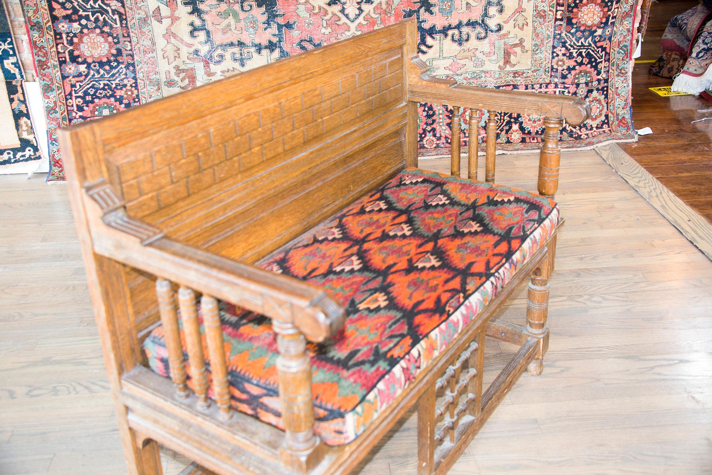 Mid-20th Century Early 20th Century Danish Bench with Kilim Upholstered Cushion  For Sale