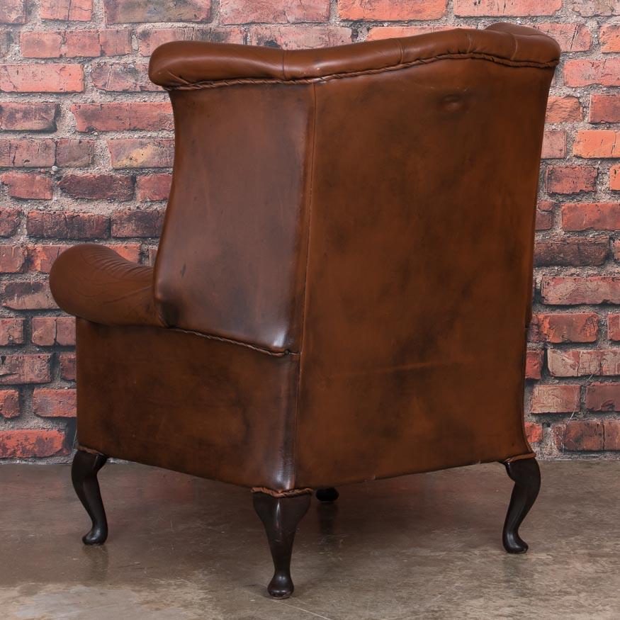 Early 20th Century Danish Brown Leather Wing Back Chair In Good Condition In Round Top, TX