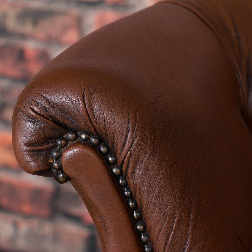 Early 20th Century Danish Brown Leather Wing Back Chair 1