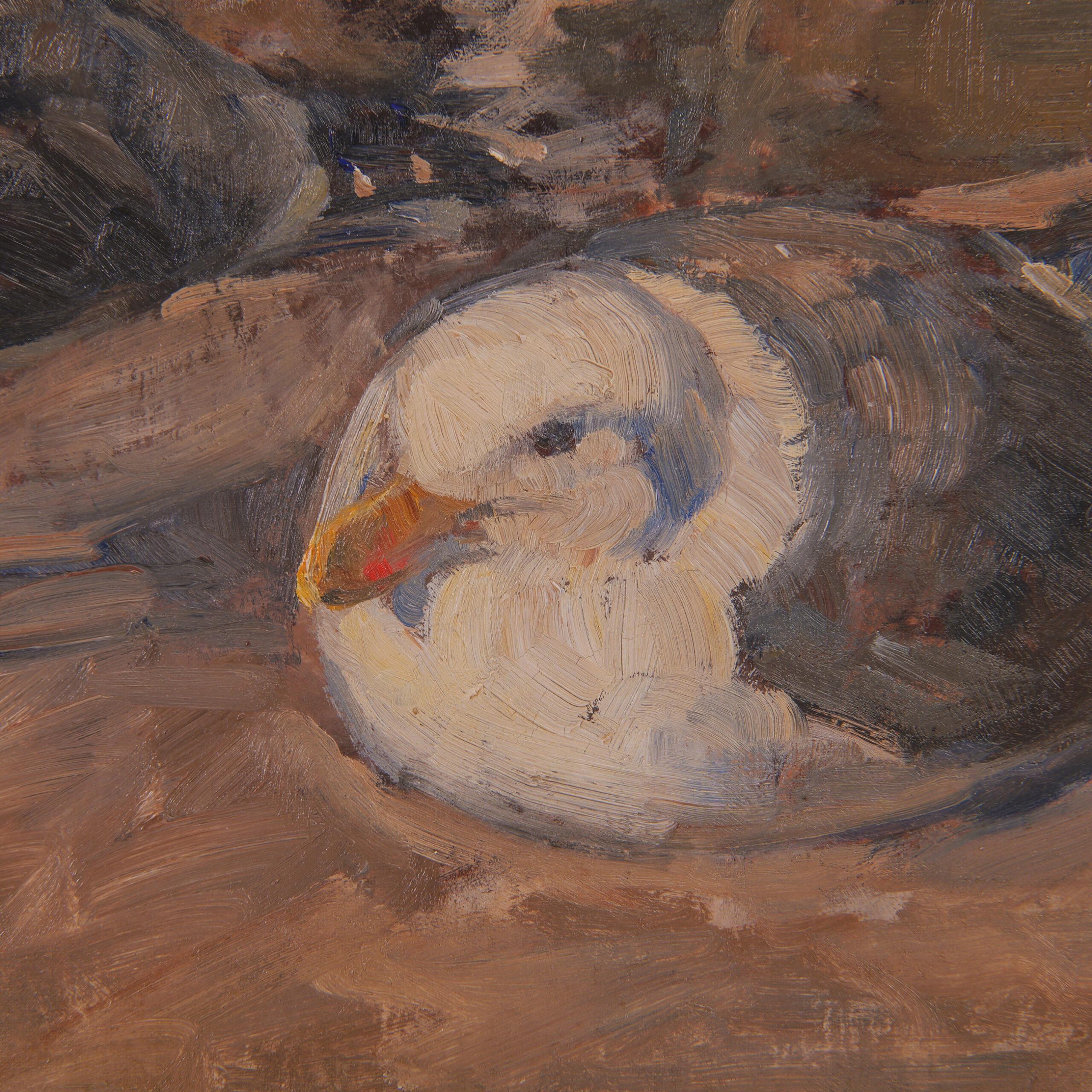 Danois Début du 20e siècle Peinture à l'huile danoise 3 mouettes Viggo Johansen 1919 en vente