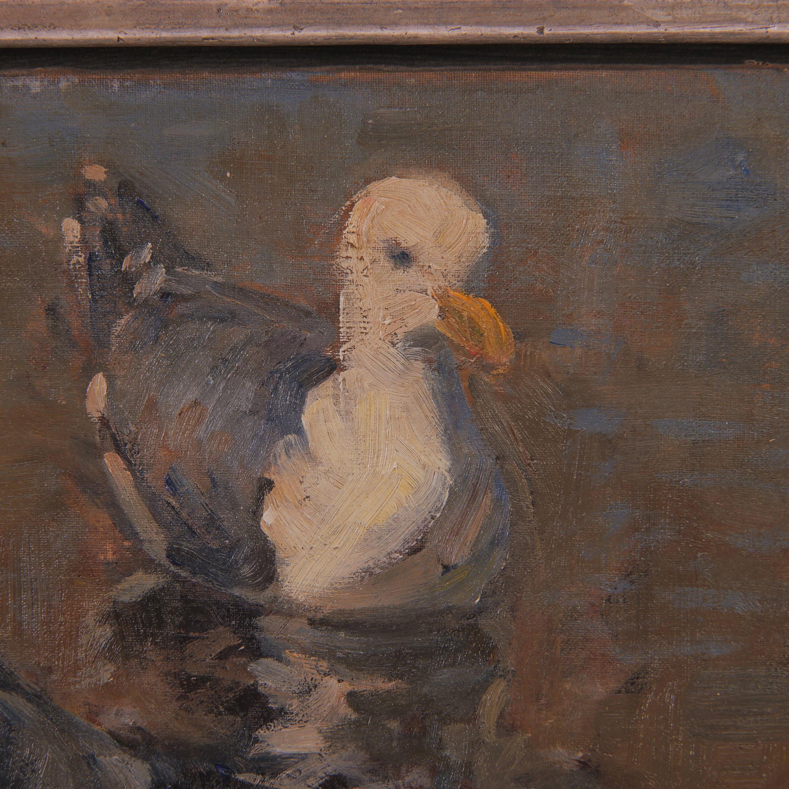 Peint à la main Début du 20e siècle Peinture à l'huile danoise 3 mouettes Viggo Johansen 1919 en vente