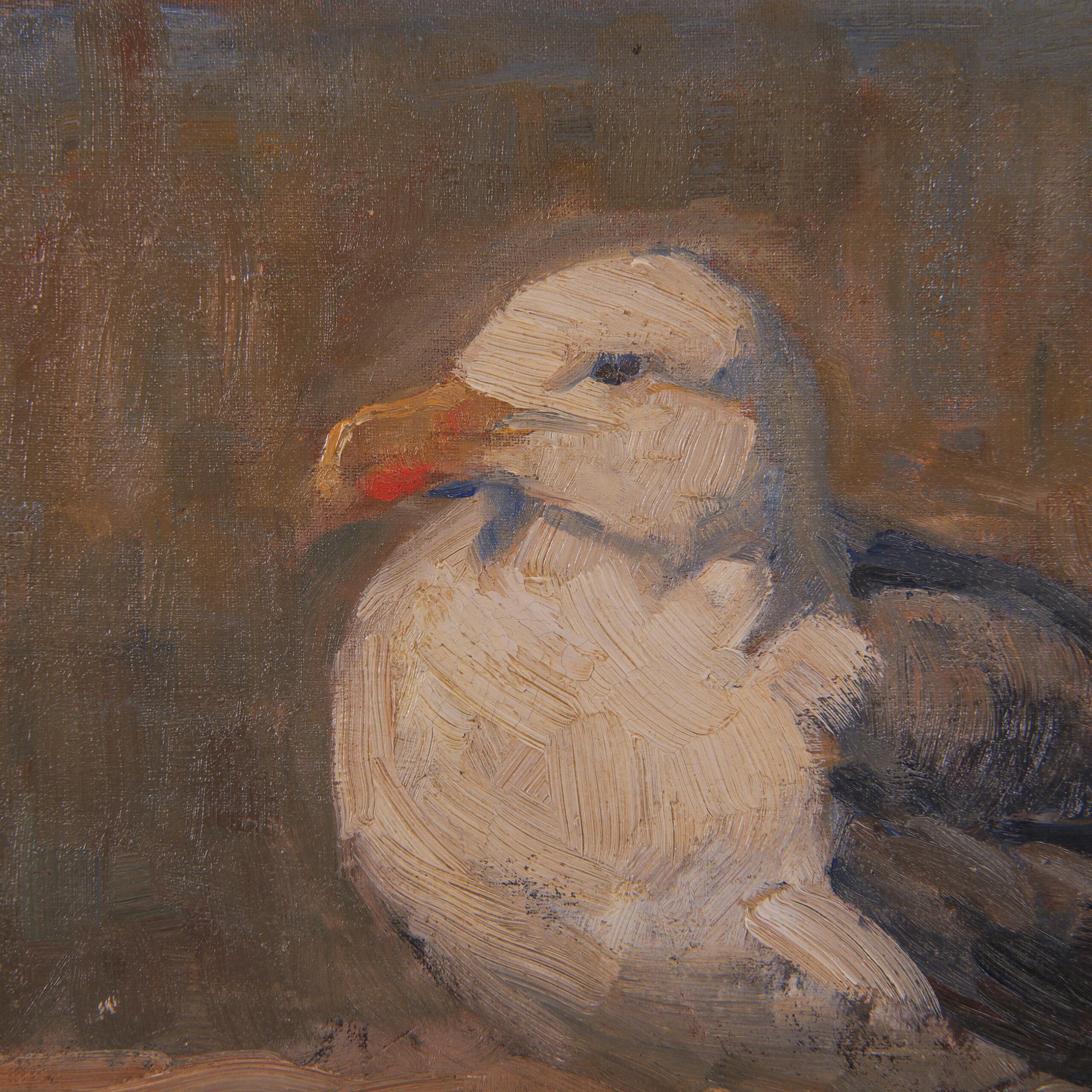 Début du 20e siècle Peinture à l'huile danoise 3 mouettes Viggo Johansen 1919 Bon état - En vente à Münster, DE