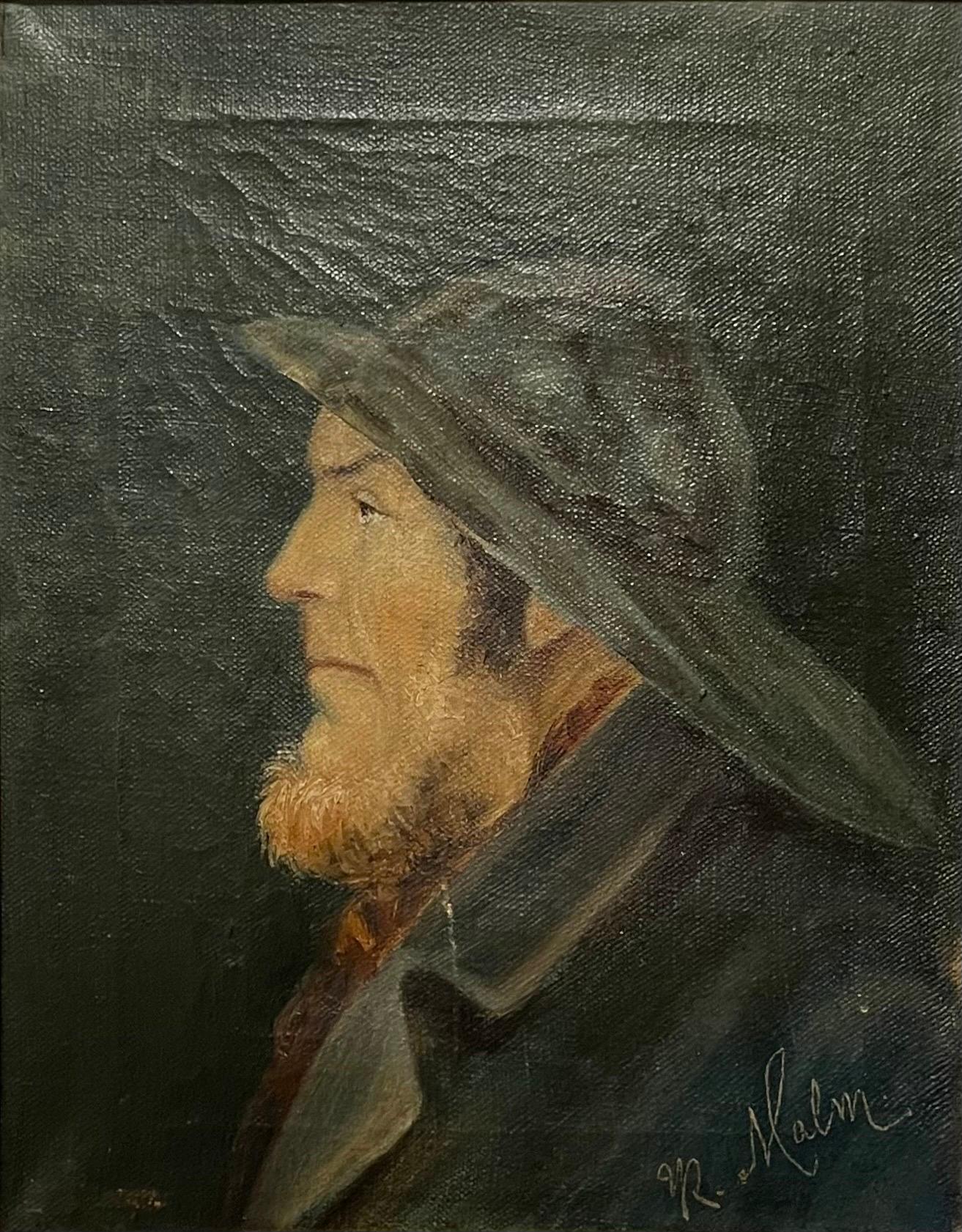 This is an exclusive original oil on canvas painting signed R. Malm. The painting is estimated to be from the early 20th century and has a motive of a fisherman. This motive was very popular amongst the painters of Skagen.
It is framed in a gold