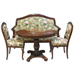 Antique Early 20th Century Danish Parlor Suite with Sofa, Pair of Chairs and Oval Table