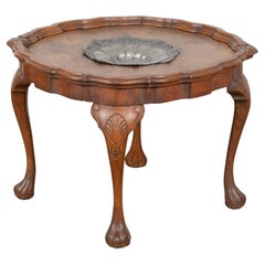 Early 20th Century Danish Round Coffee Table with Removable Tray