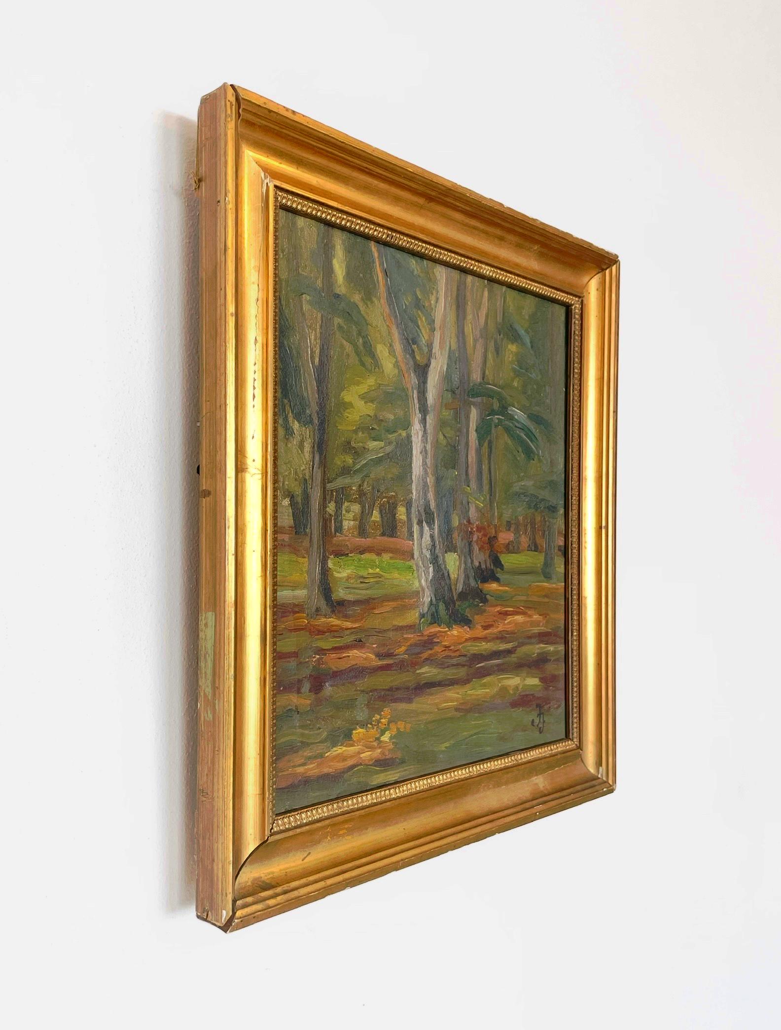 Early 20th century Danish signed oil painting of forest landscape For Sale 4