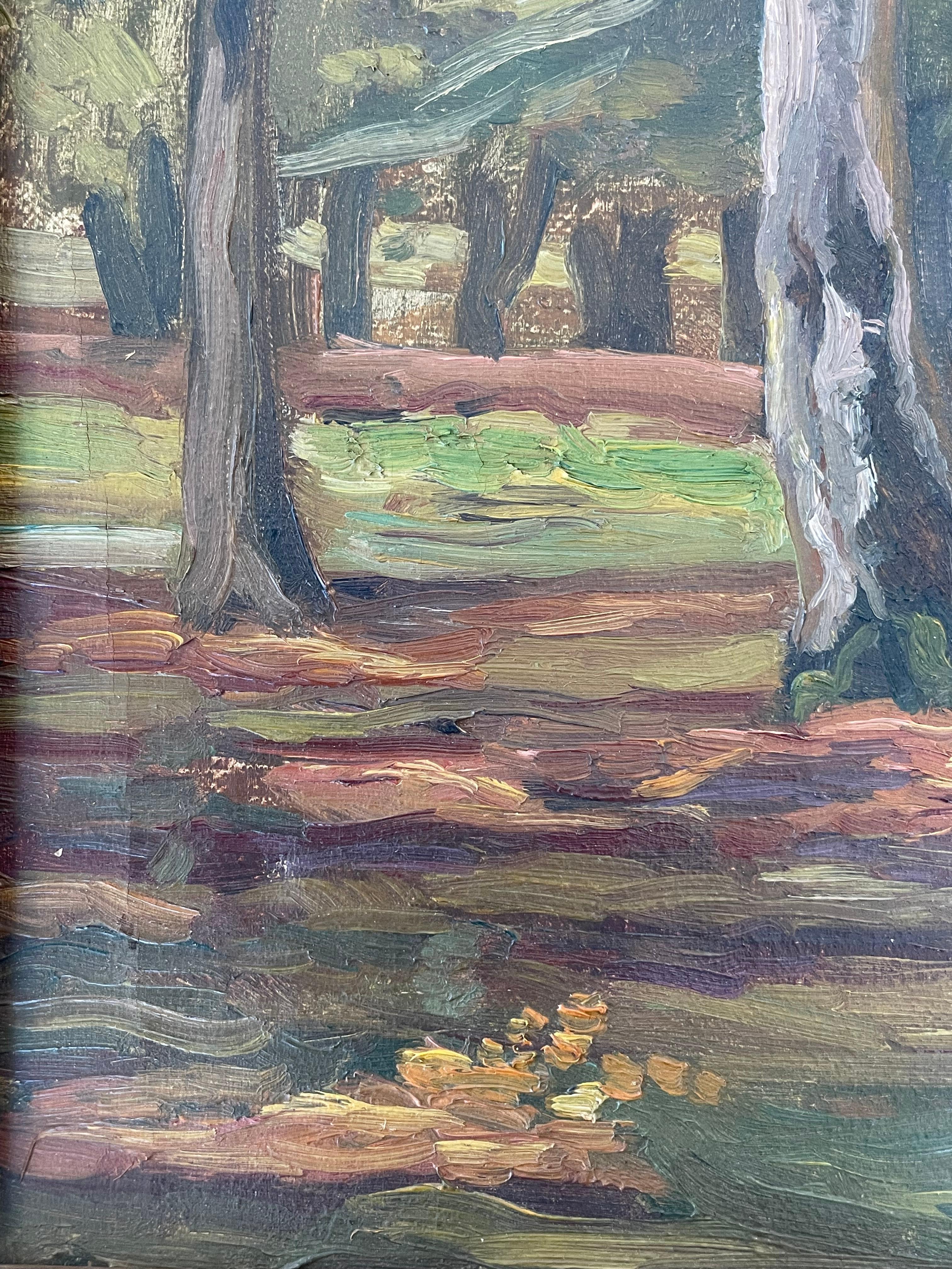 Paint Early 20th century Danish signed oil painting of forest landscape For Sale