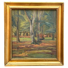 Early 20th century Danish signed oil painting of forest landscape