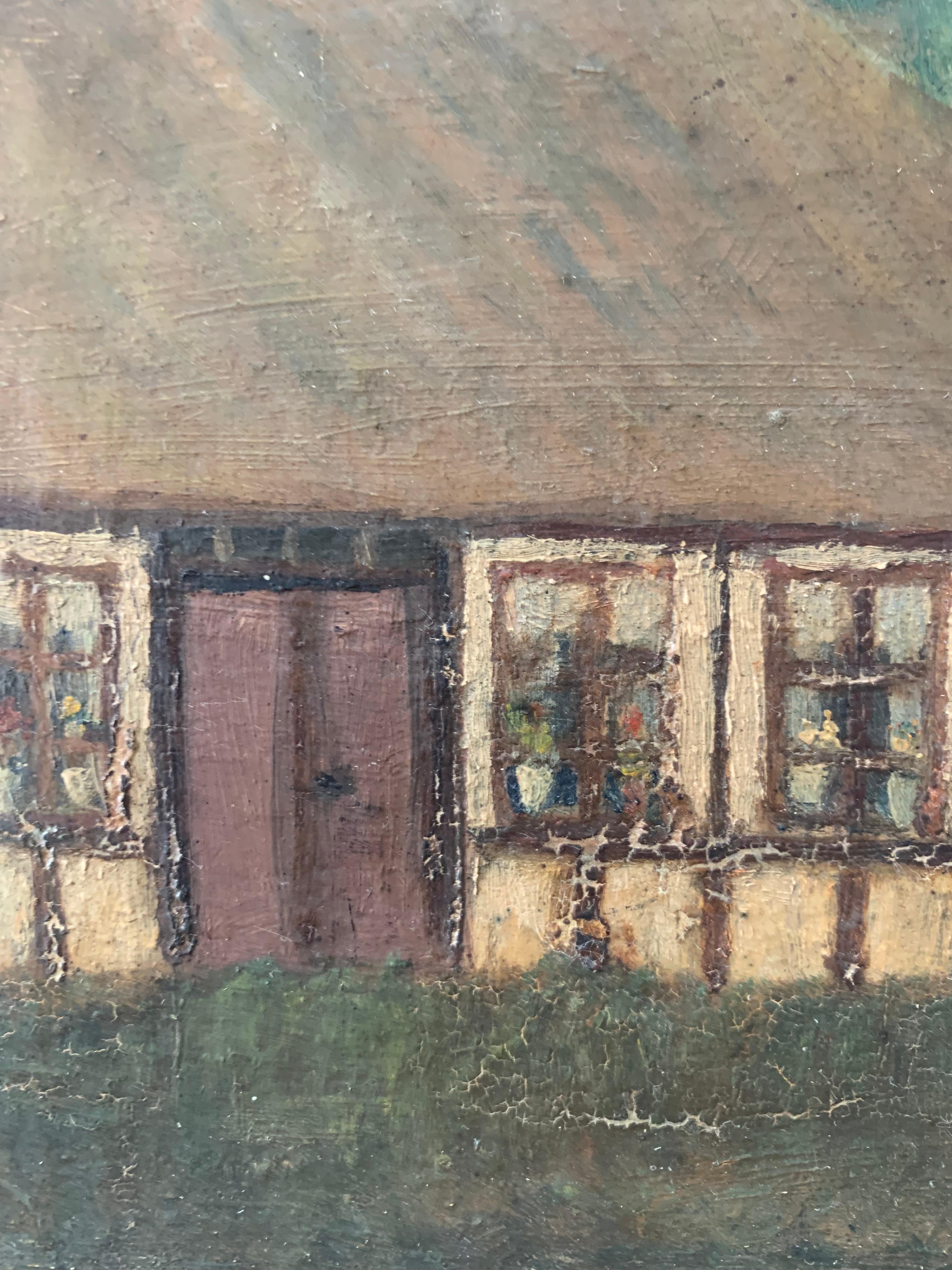 Dänisches Ölgemälde aus dem frühen 20. Jahrhundert mit einem Fachwerkhaus (Gemalt) im Angebot