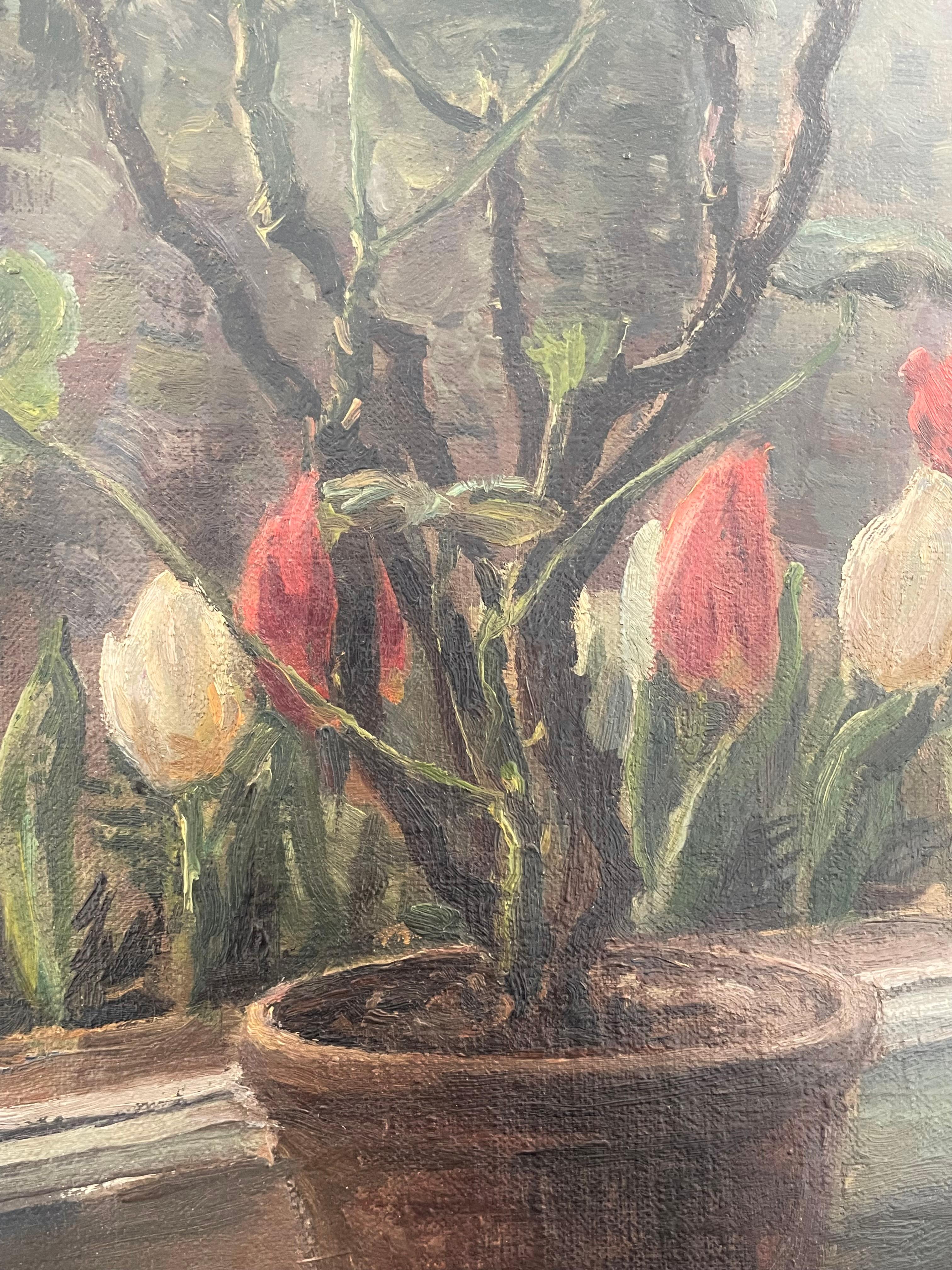 Nature morte danoise à l'huile de fleurs et de plantes du début du 20e siècle en vente 2