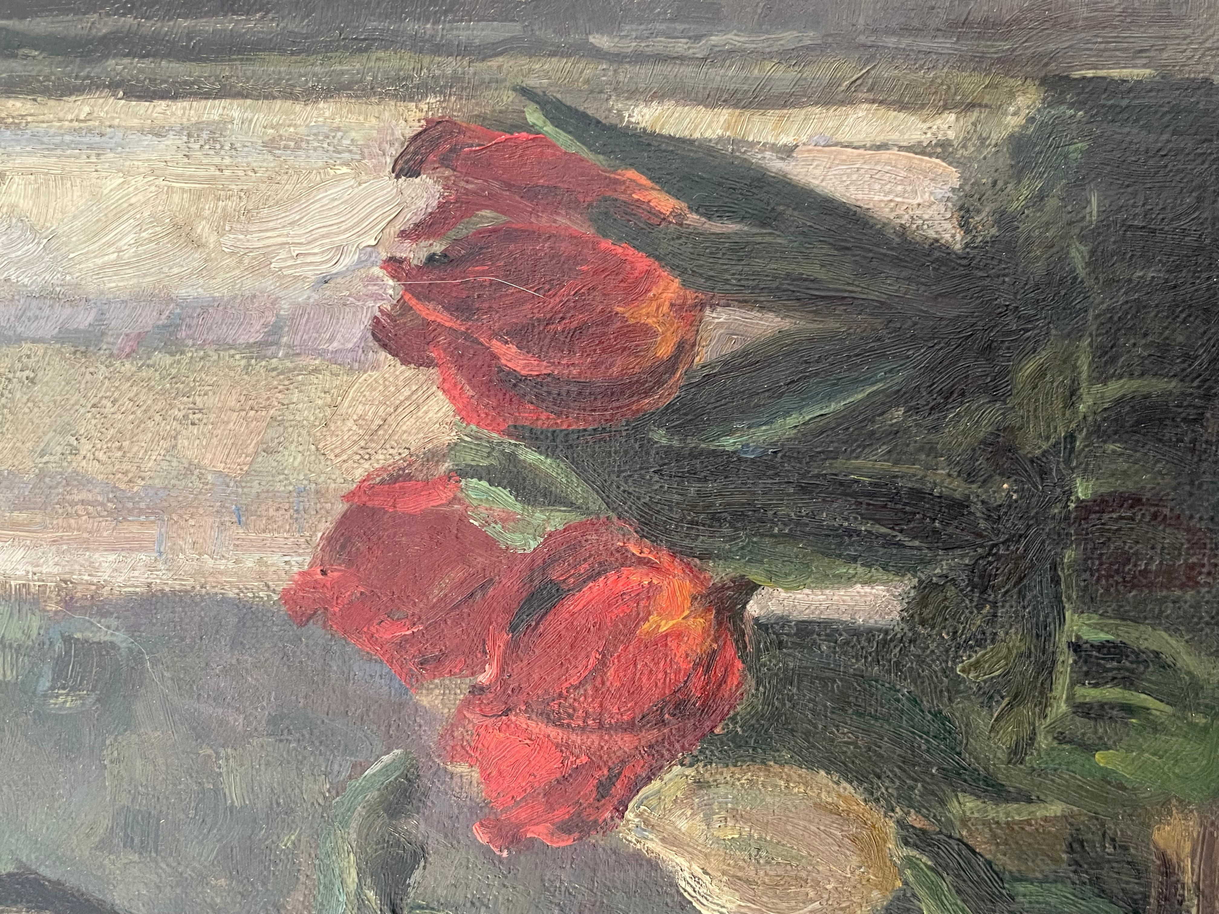 Nature morte danoise à l'huile de fleurs et de plantes du début du 20e siècle en vente 3