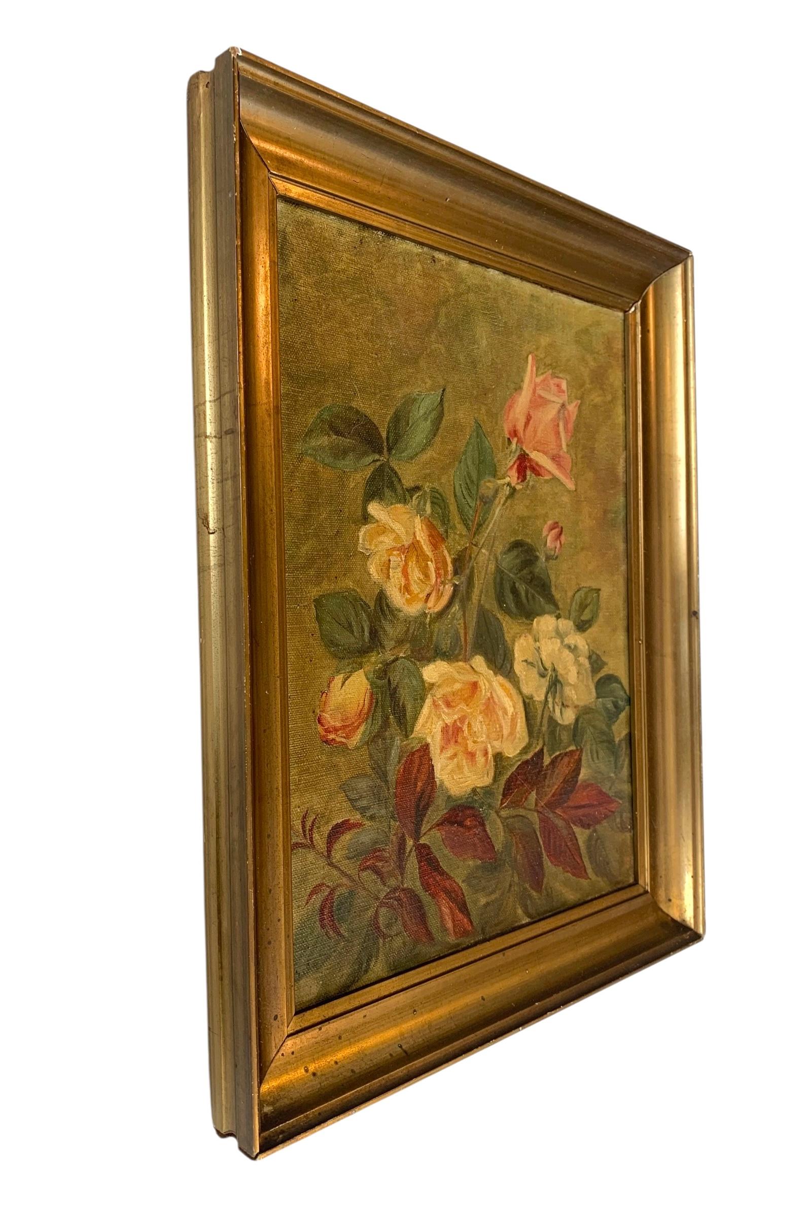 Romantico Natura morta danese d'epoca dei primi del Novecento, pittura a olio di fiori e piante in vendita