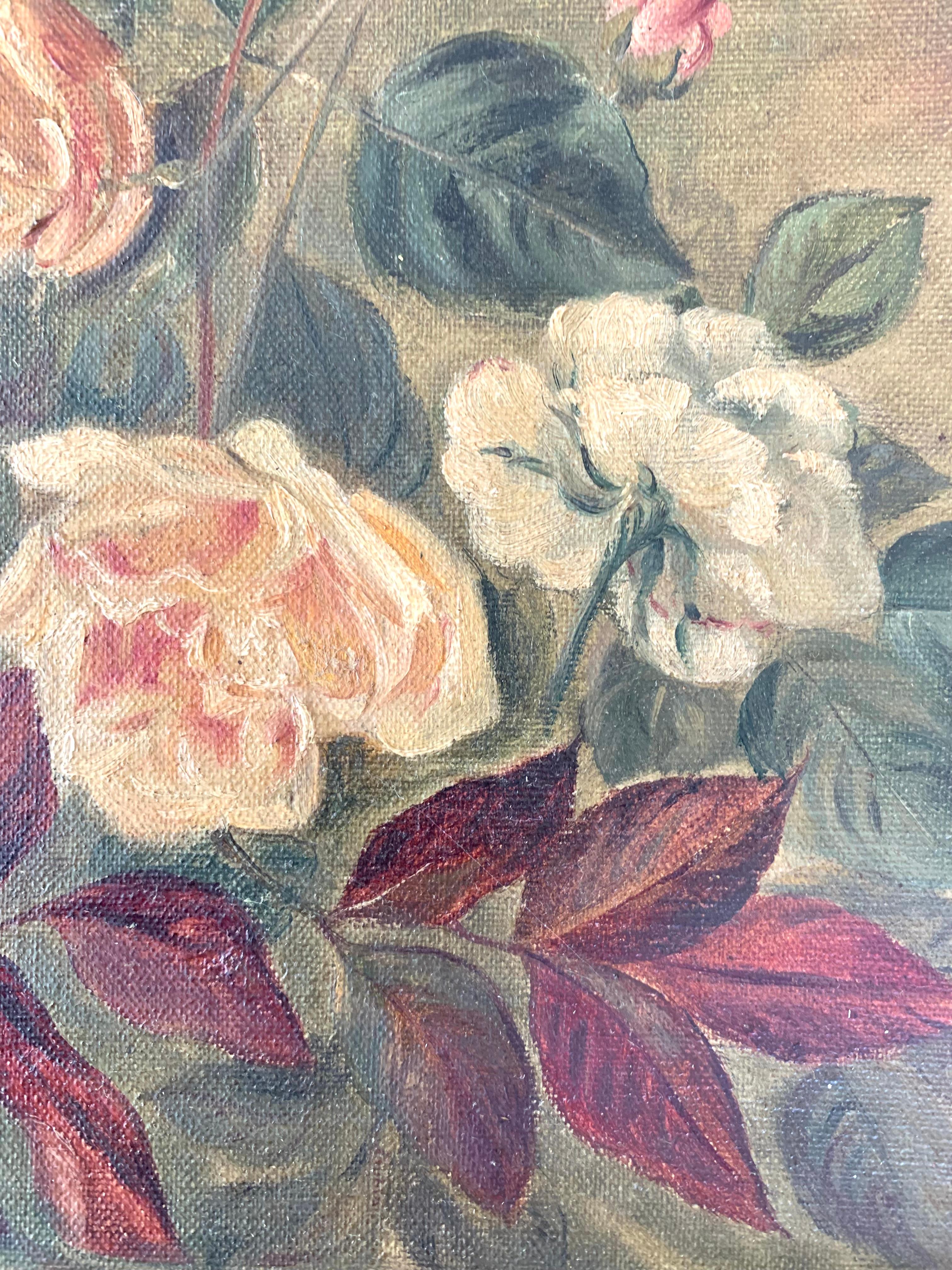 Danese Natura morta danese d'epoca dei primi del Novecento, pittura a olio di fiori e piante in vendita