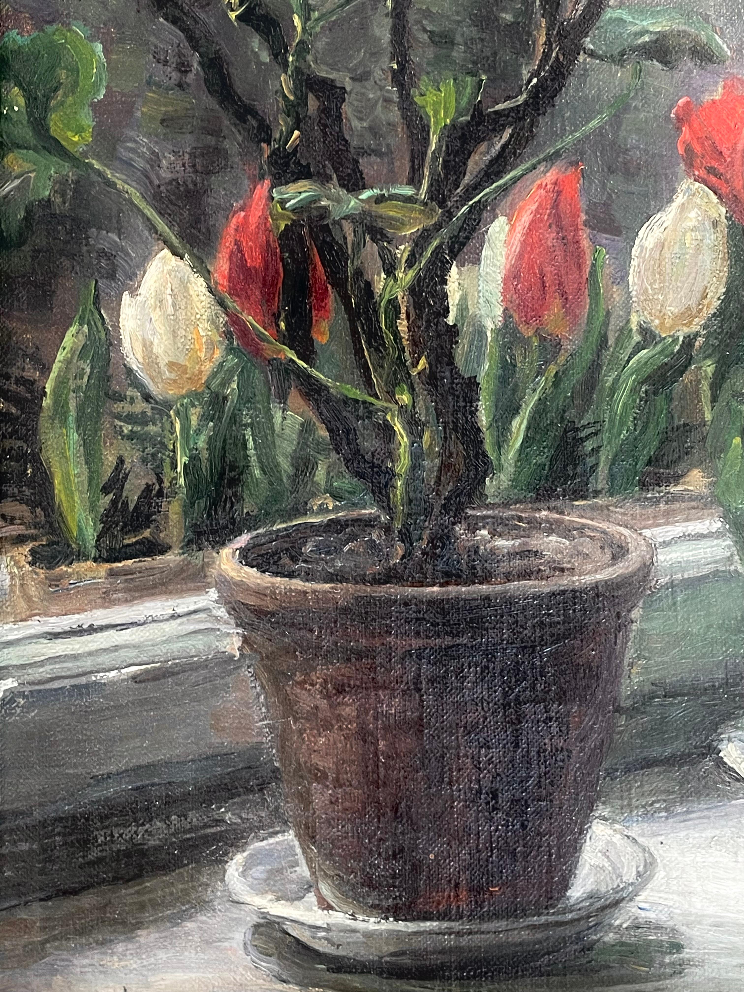 Peint Nature morte danoise à l'huile de fleurs et de plantes du début du 20e siècle en vente