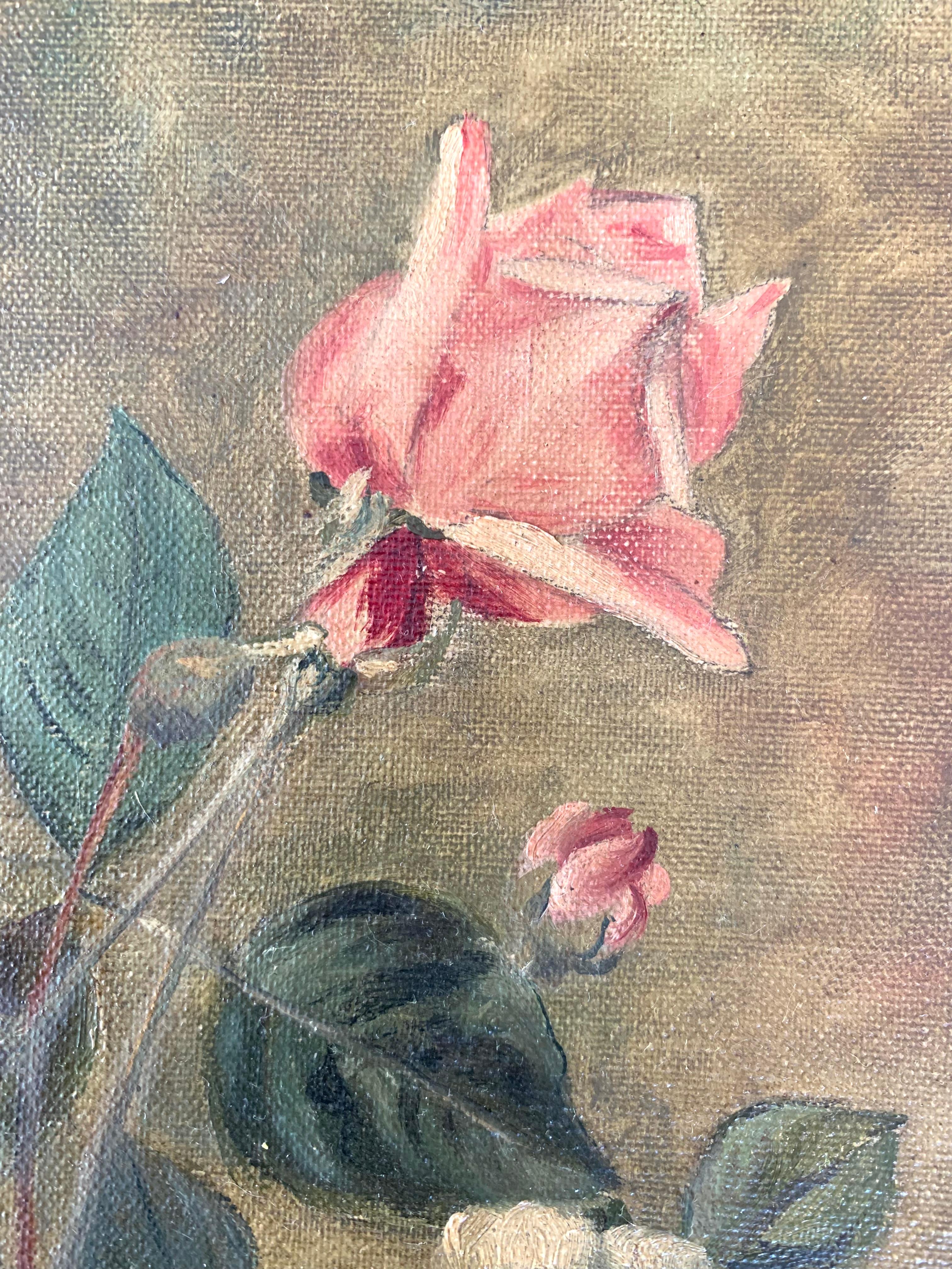 Natura morta danese d'epoca dei primi del Novecento, pittura a olio di fiori e piante In condizioni buone in vendita a Ebberup, DK