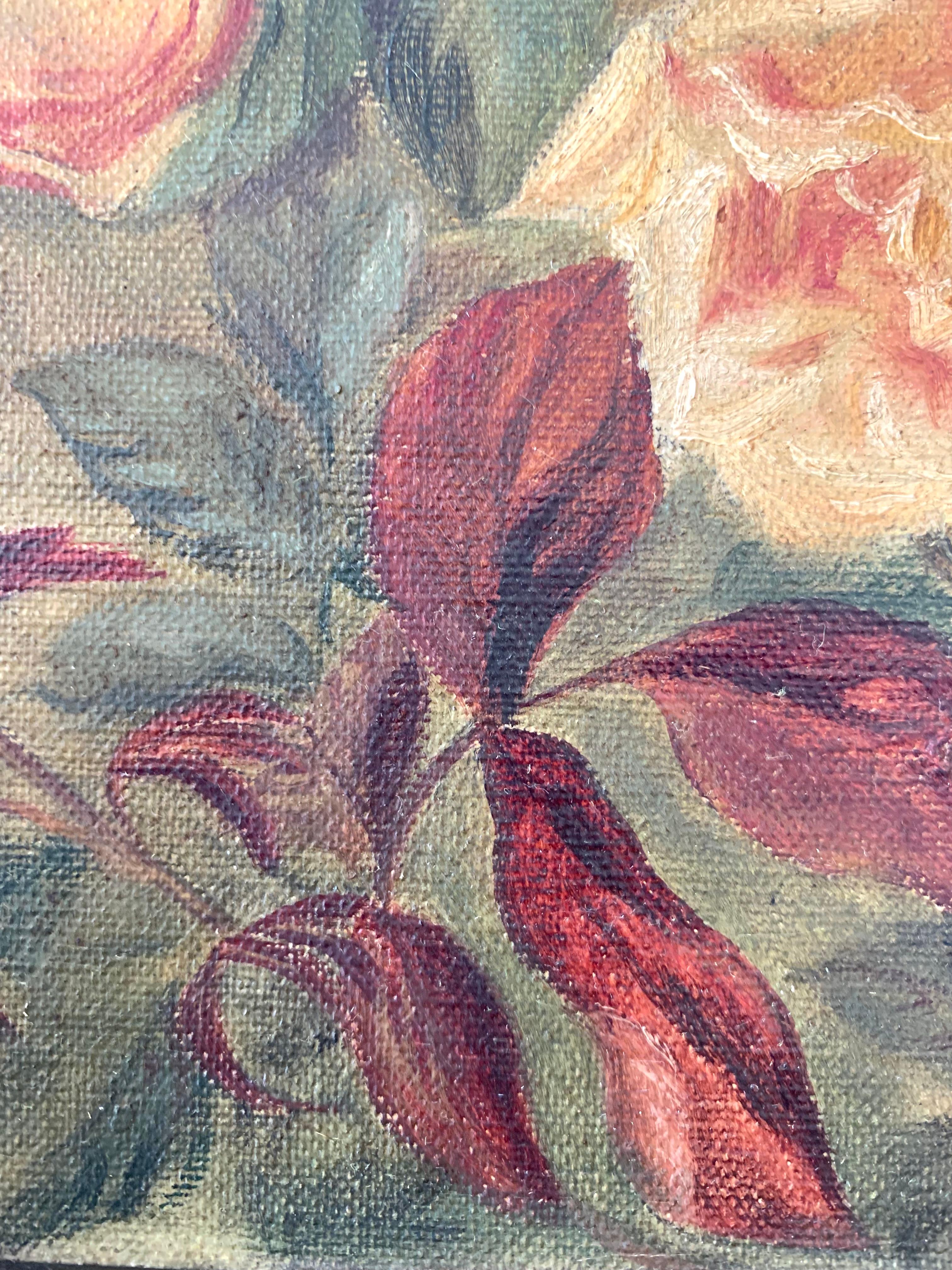 XX secolo Natura morta danese d'epoca dei primi del Novecento, pittura a olio di fiori e piante in vendita