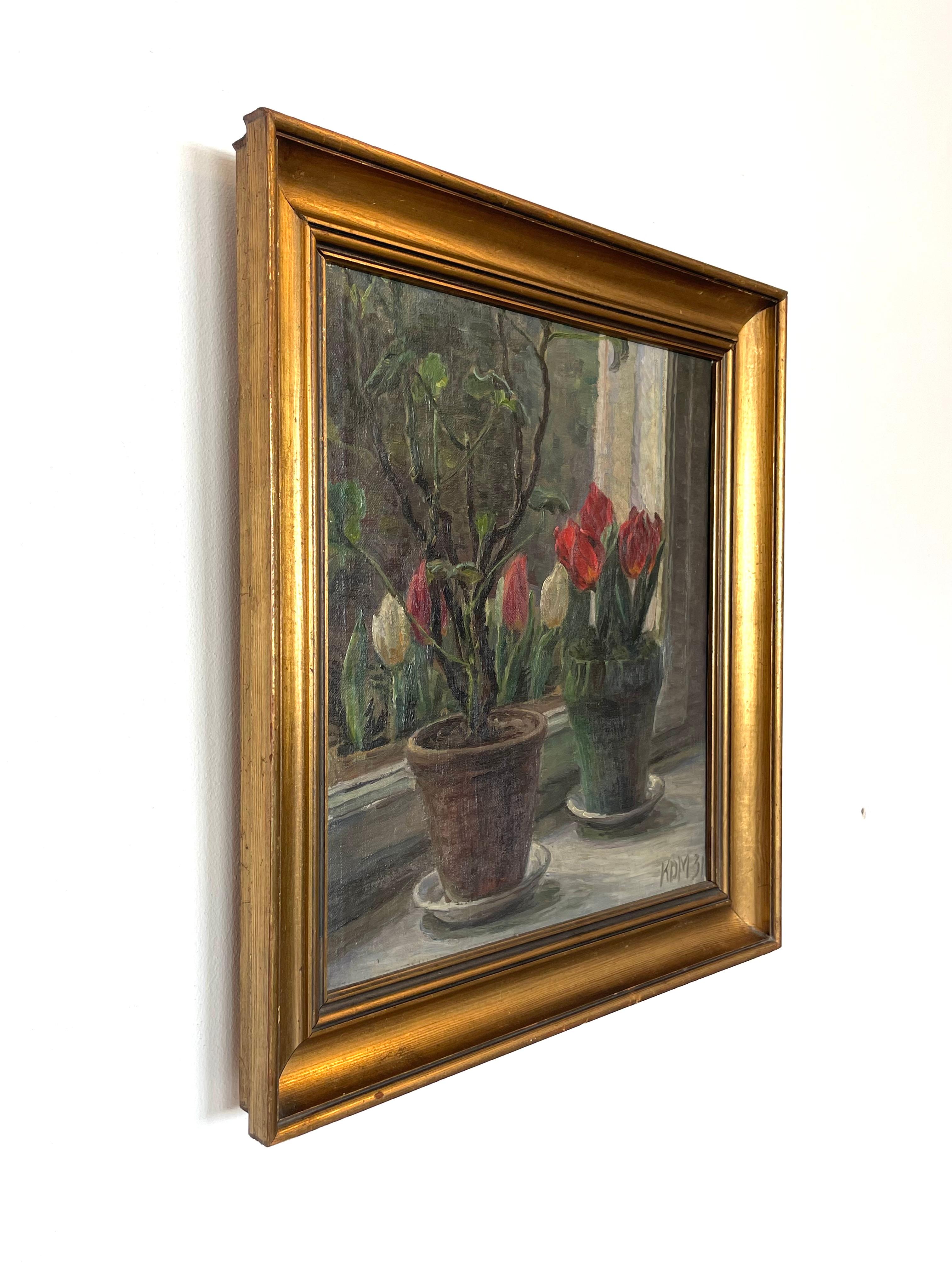 Nature morte danoise à l'huile de fleurs et de plantes du début du 20e siècle en vente 1