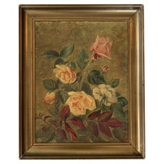 Early 20th century Danish vintage still life oil painting of flowers and plants