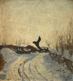 Paisaje invernal danés de principios del siglo XX, óleo sobre tabla con marco dorado