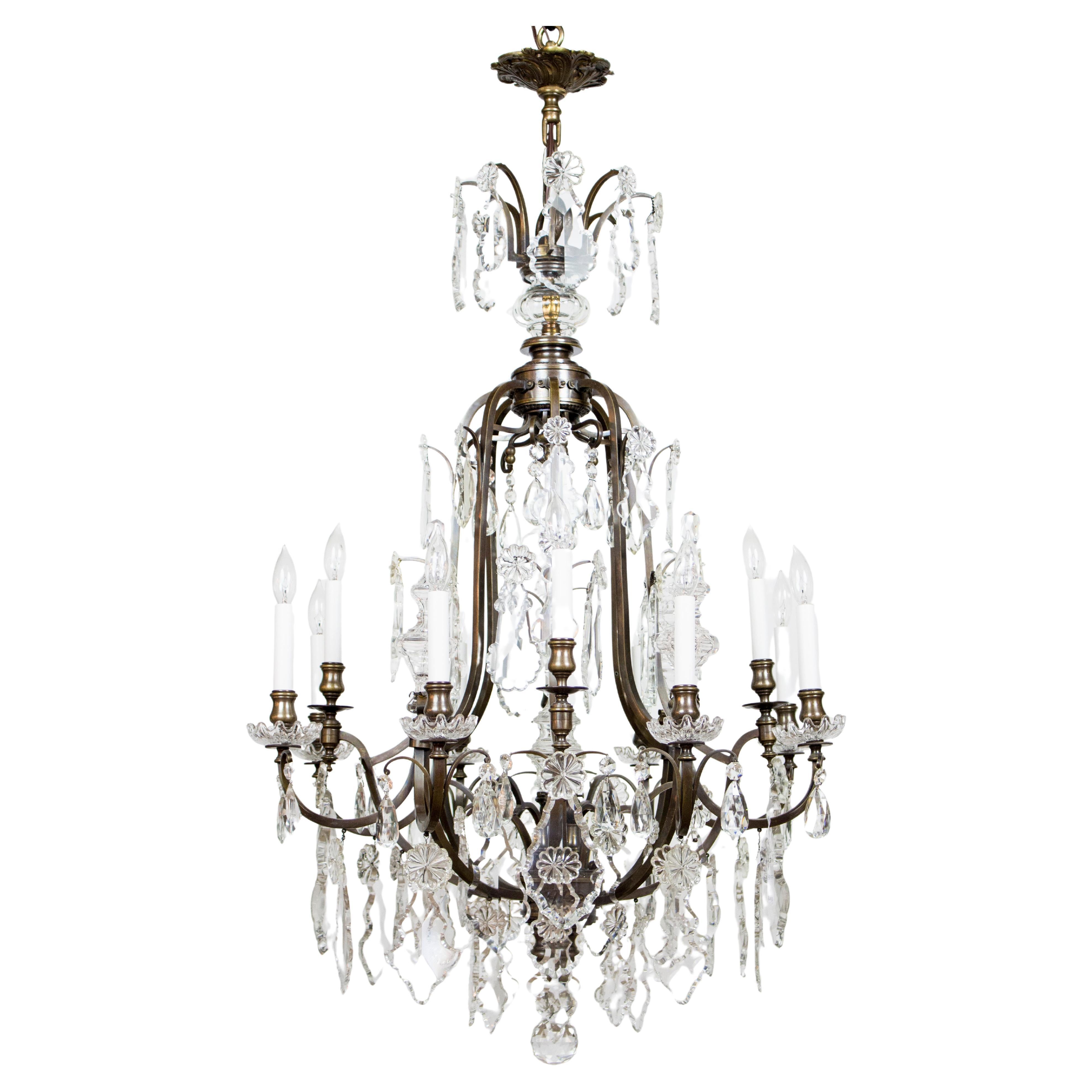Early 20th Century Dark Bronze and Crystal Louis XV Chandelier