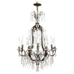 Early 20th Century Dark Bronze and Crystal Louis XV Chandelier