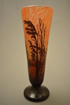 Early 20th Century Daum Art Nouveau Conic Marbled Orange Glass French Vase, 1910