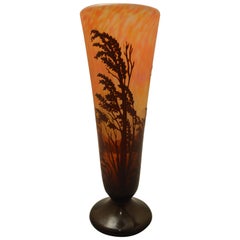 Early 20th Century Daum Art Nouveau Conic Marbled Orange Glass French Vase, 1910