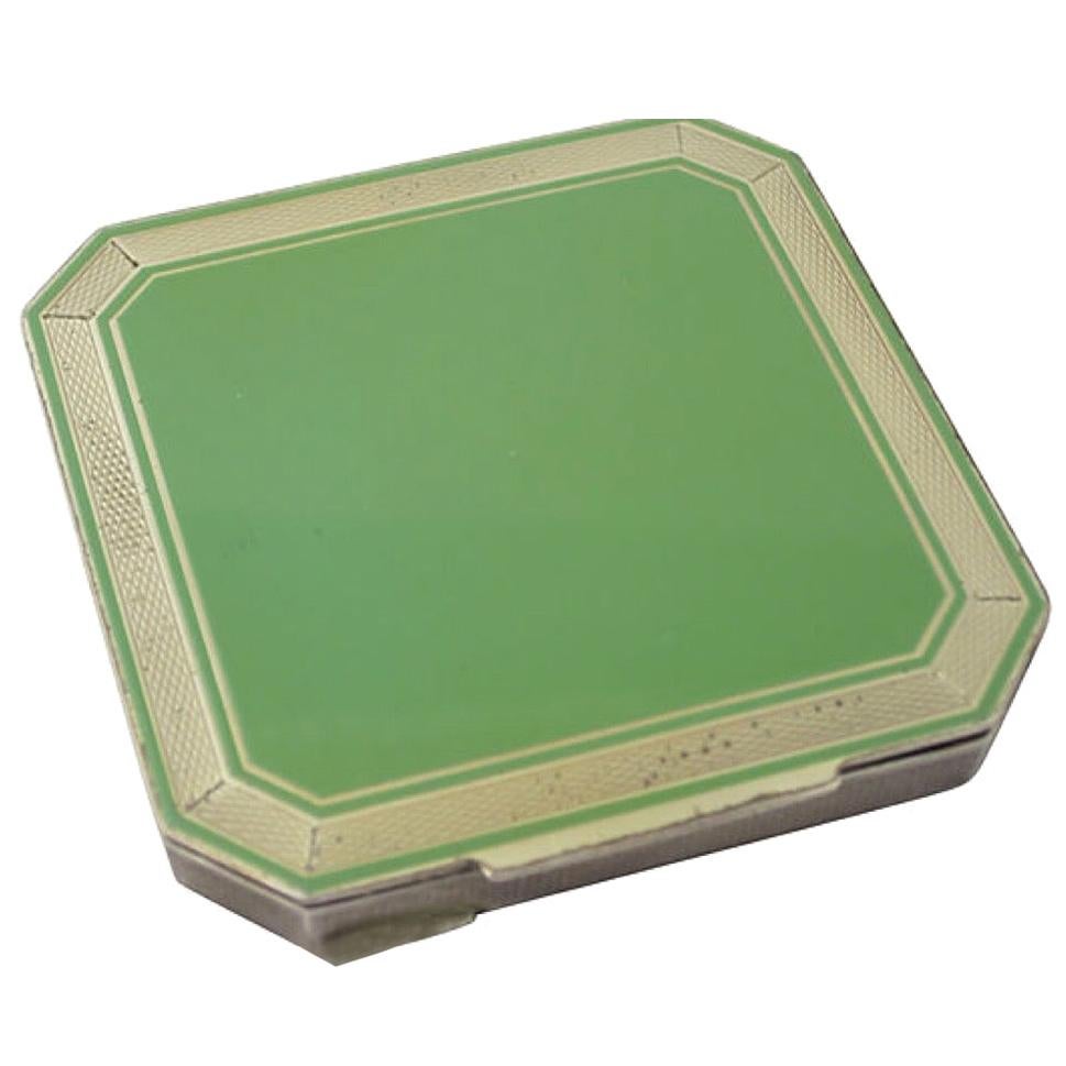Early 20th Century Deco Green Enamel Sterling Silver Compact