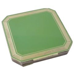 Early 20th Century Deco Green Enamel Sterling Silver Compact