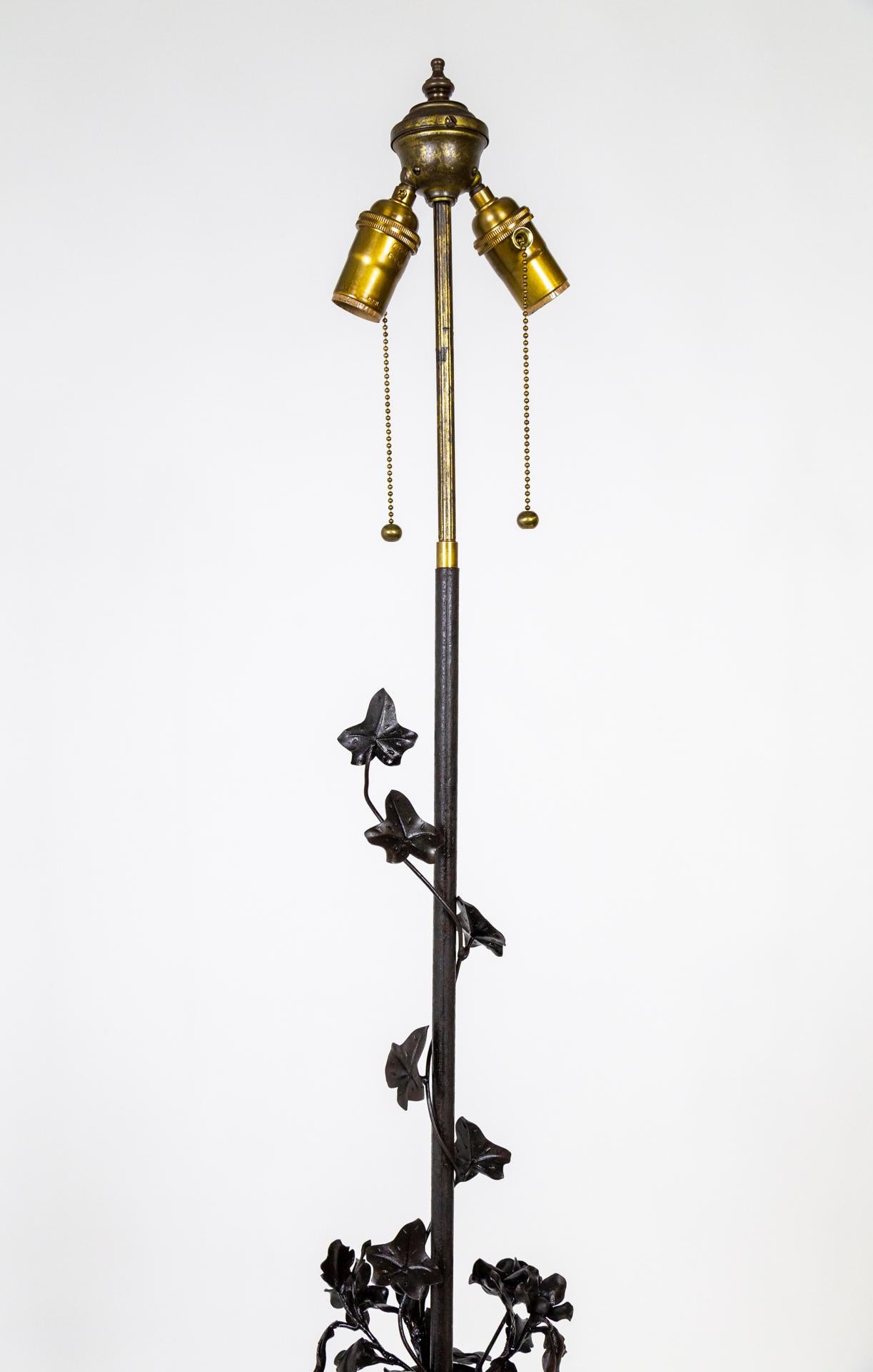 Early 20th Cent. Black Wrought Iron Ivy Art Deco Floor Lamp For Sale 2