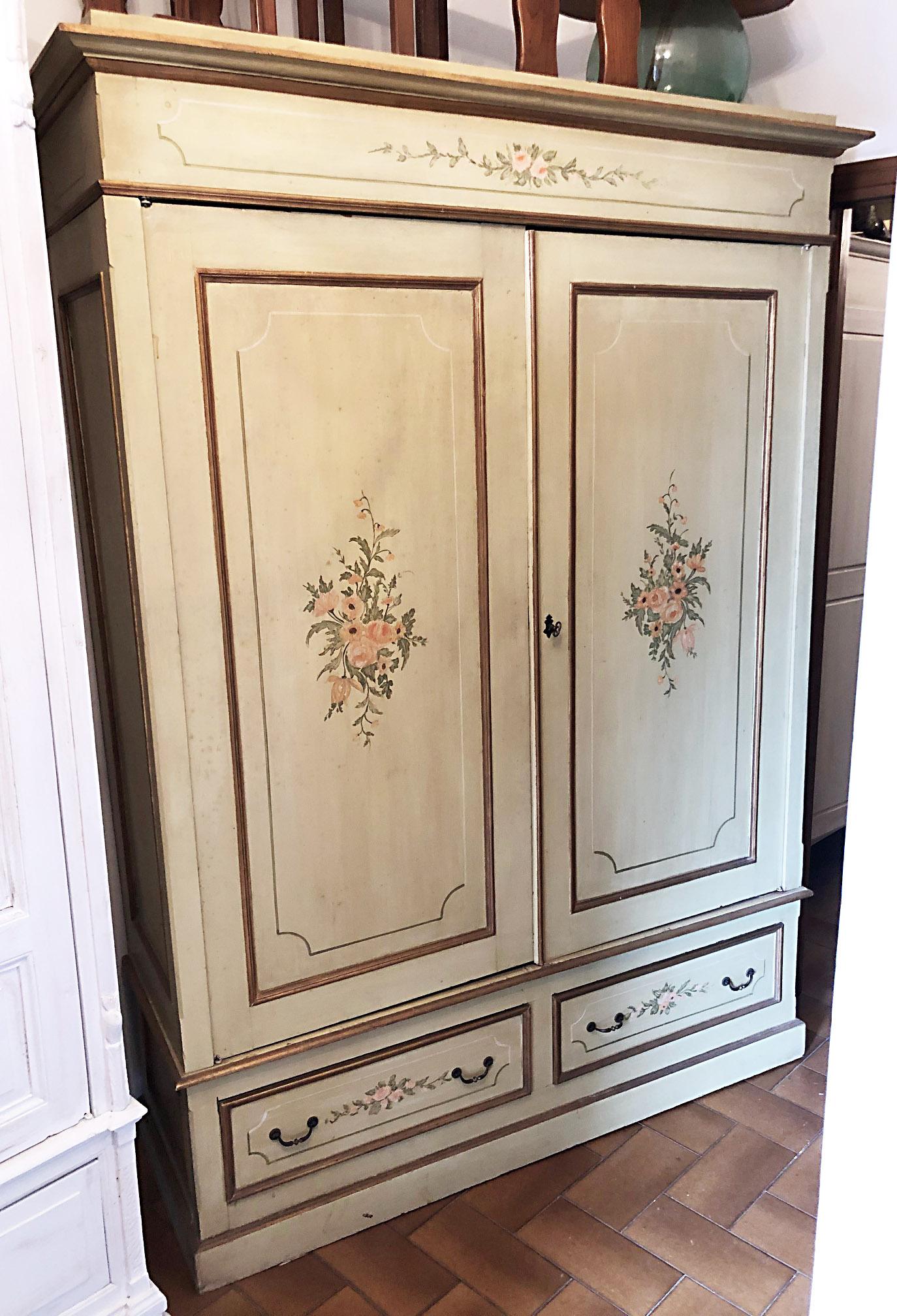 Early 20th Century Decorated Wardrobe Fir Handmade Country Chic Original Tuscan 1