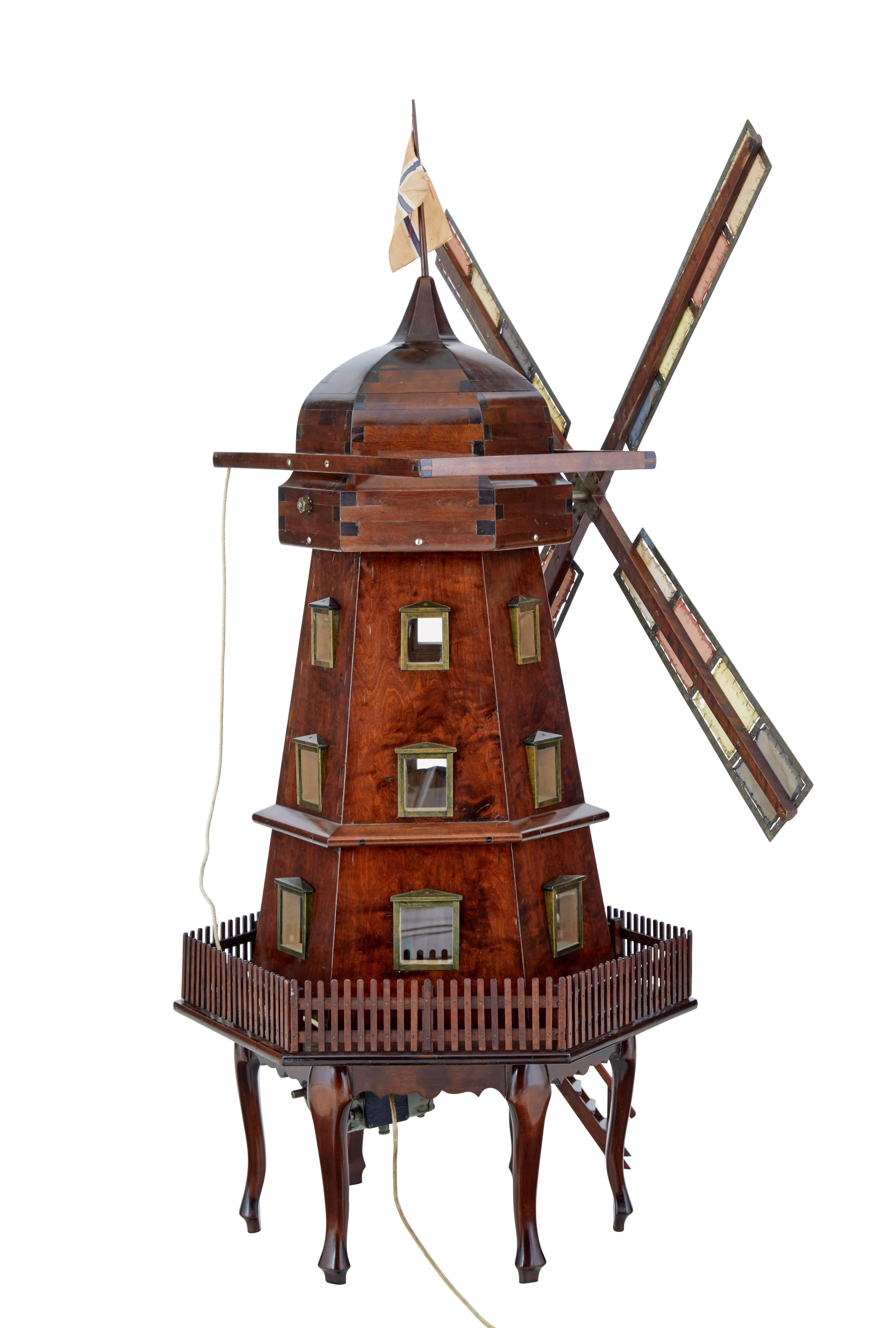 Hand-Carved Early 20th century decorative dutch working windmill For Sale