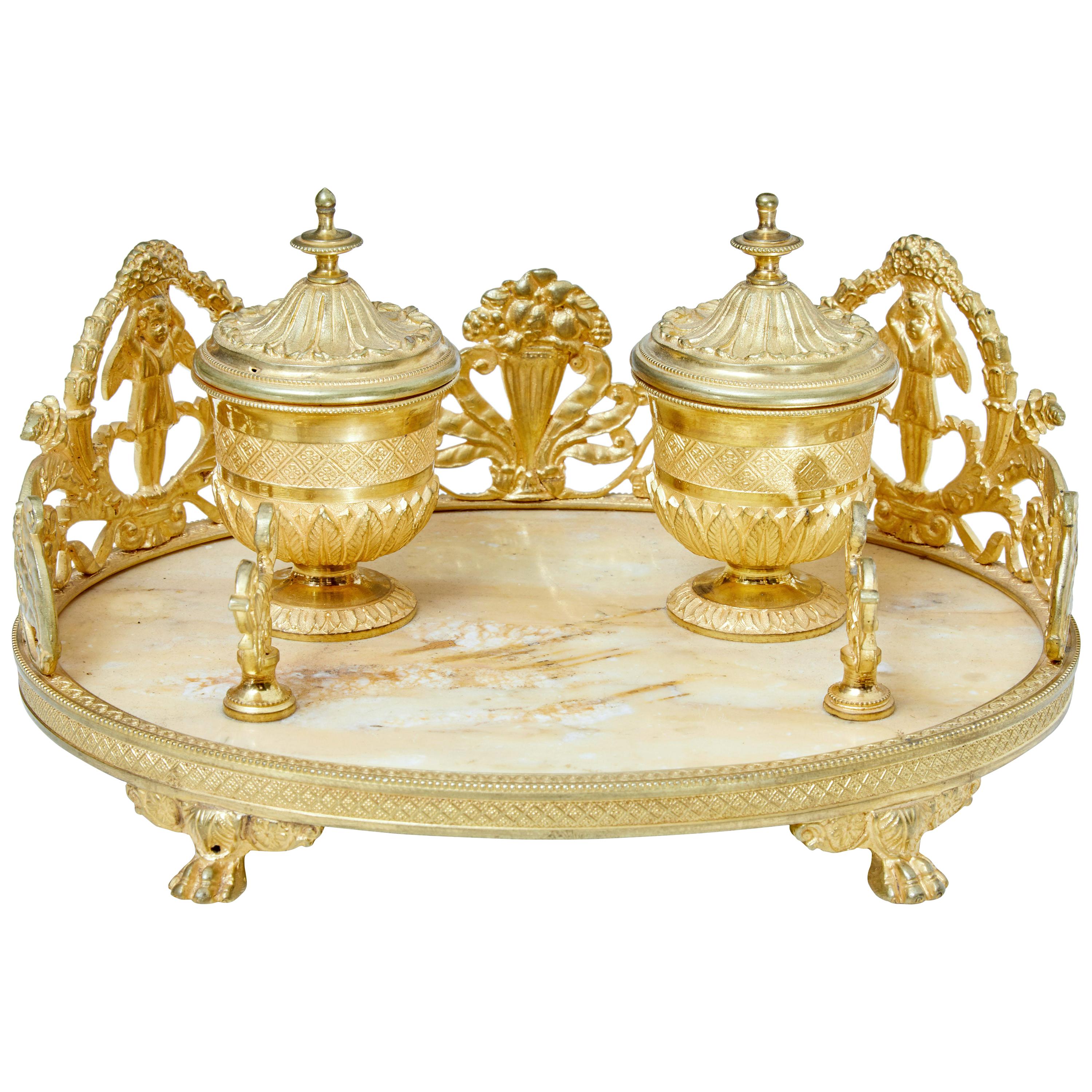 Early 20th Century Decorative French Gilt Desktop Inkwell