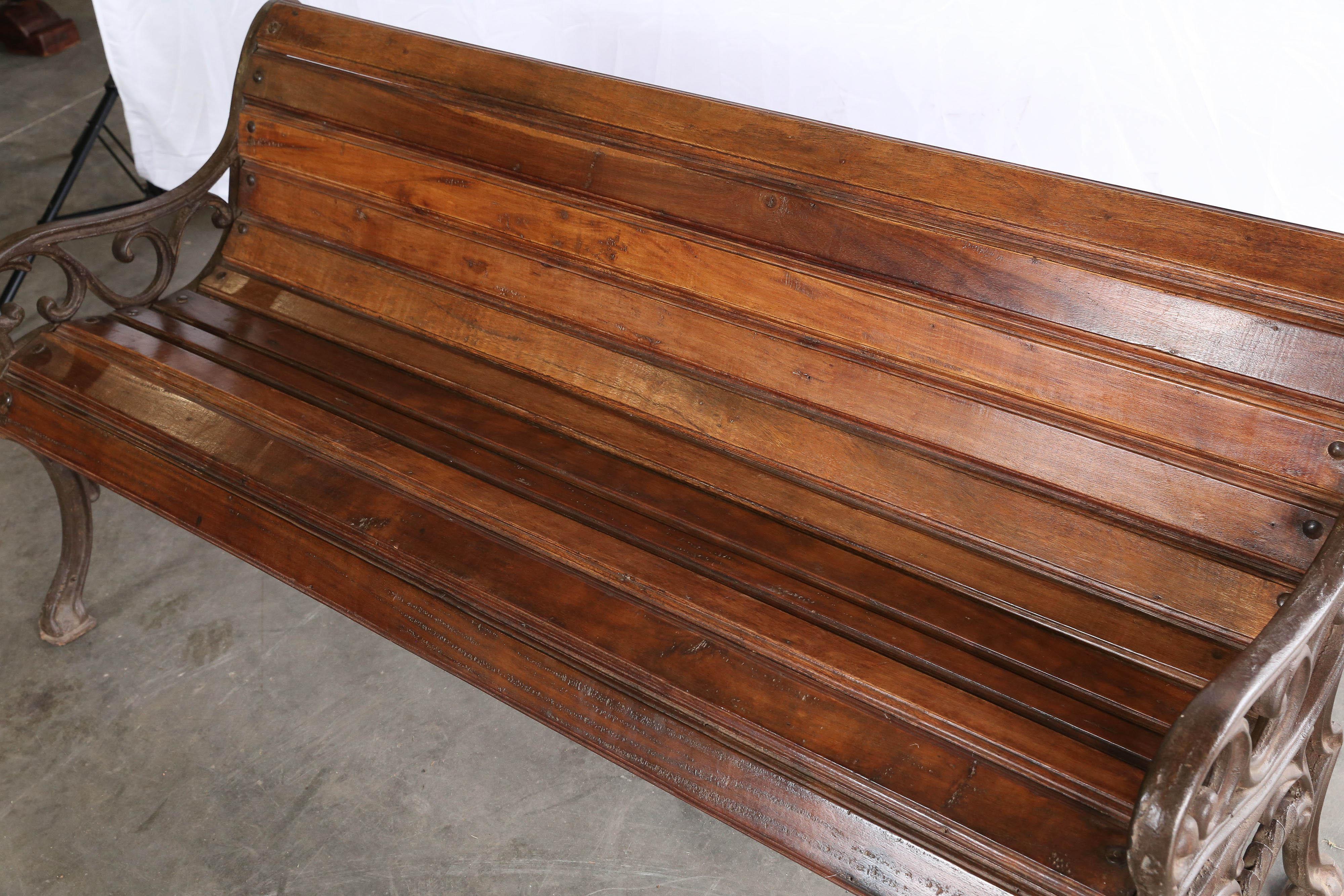 Hand-Crafted Early 20th Century Decorative Hand Cast Iron Park Bench with Contoured Seats