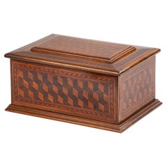 Early 20th Century Decorative Wooden Box Marquetry with Cubic Pattern
