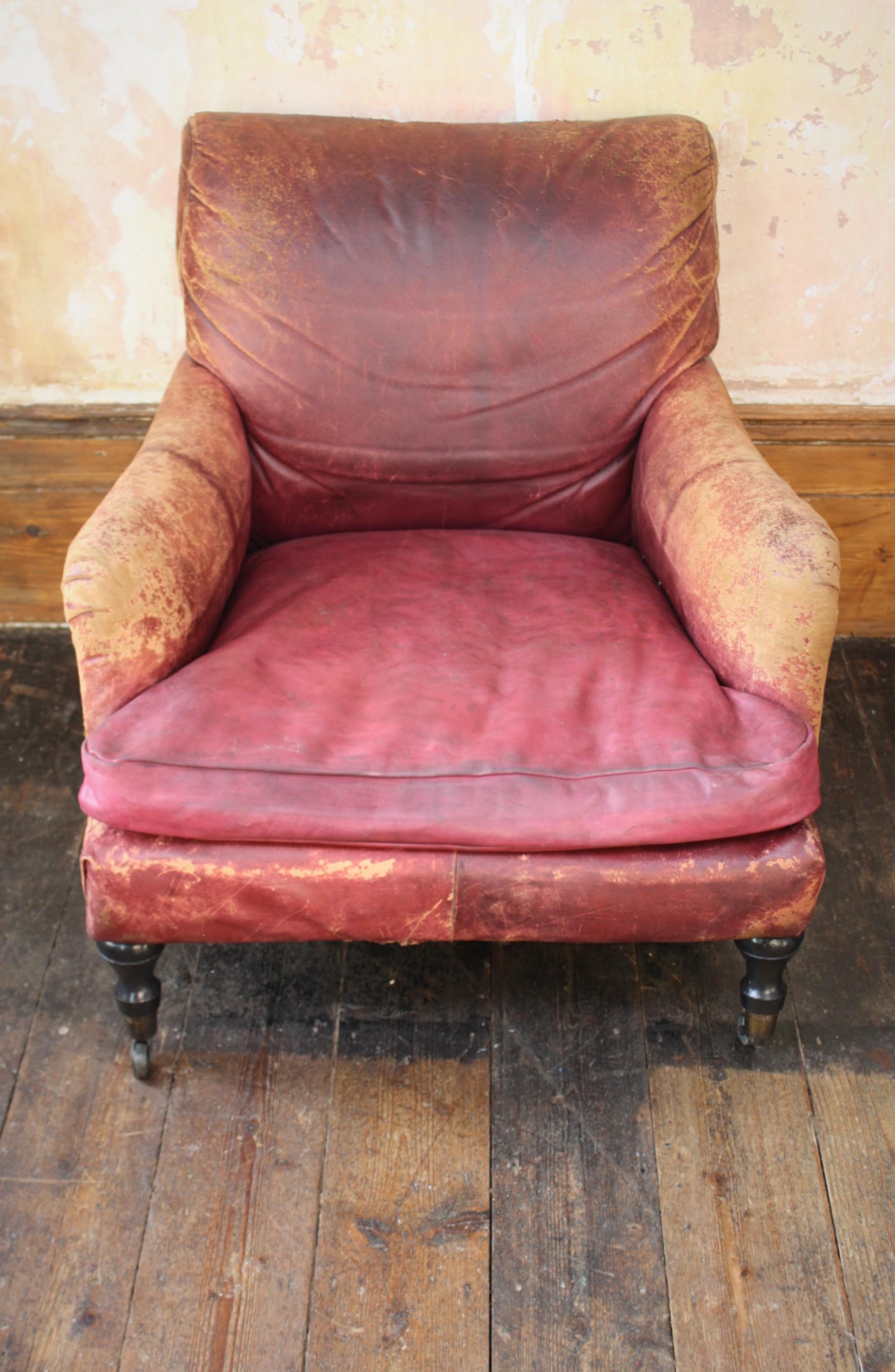 Early 20th Century Deep Seated Howard & Son Style Red Leather Armchair 7