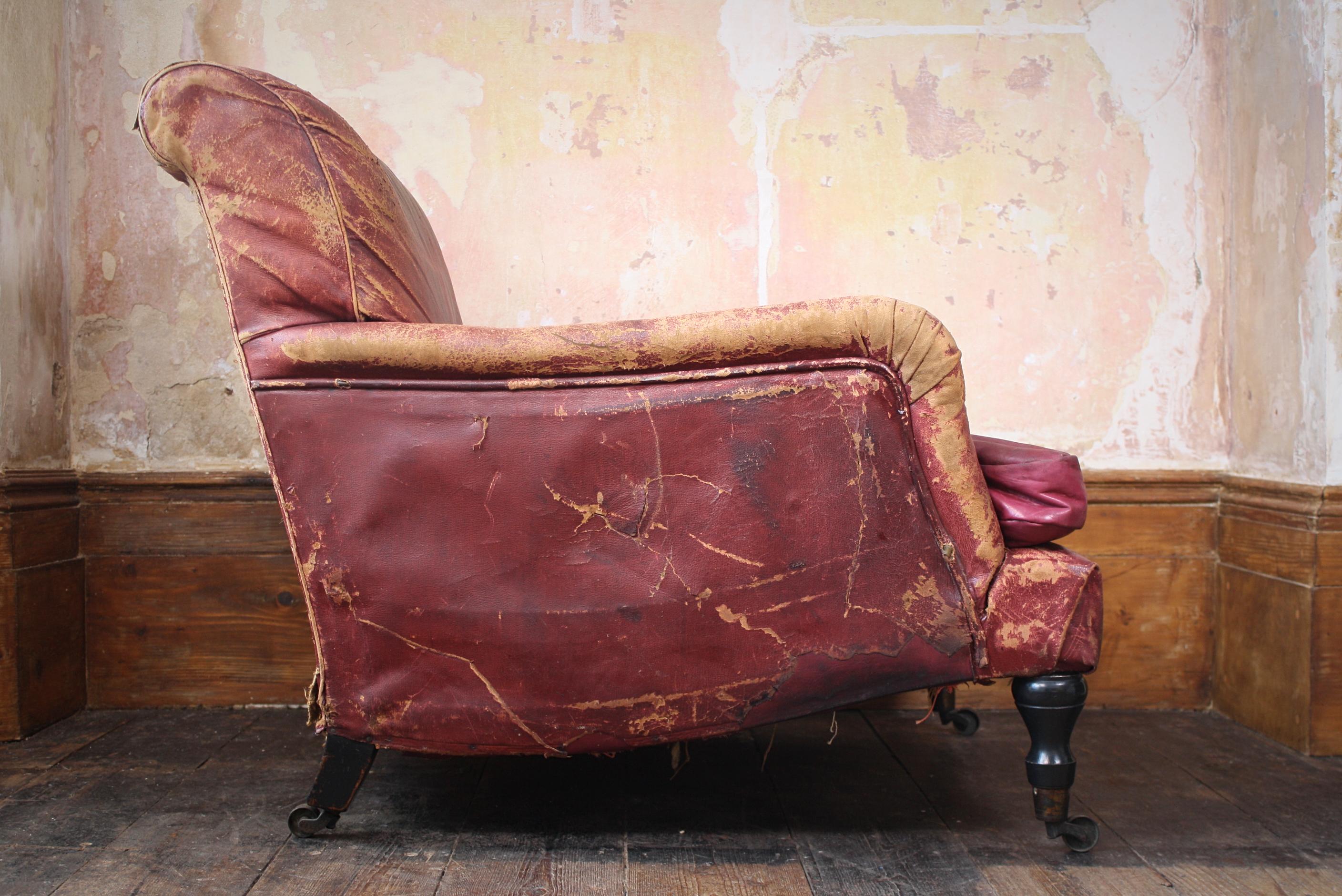 Early 20th Century Deep Seated Howard & Son Style Red Leather Armchair 8