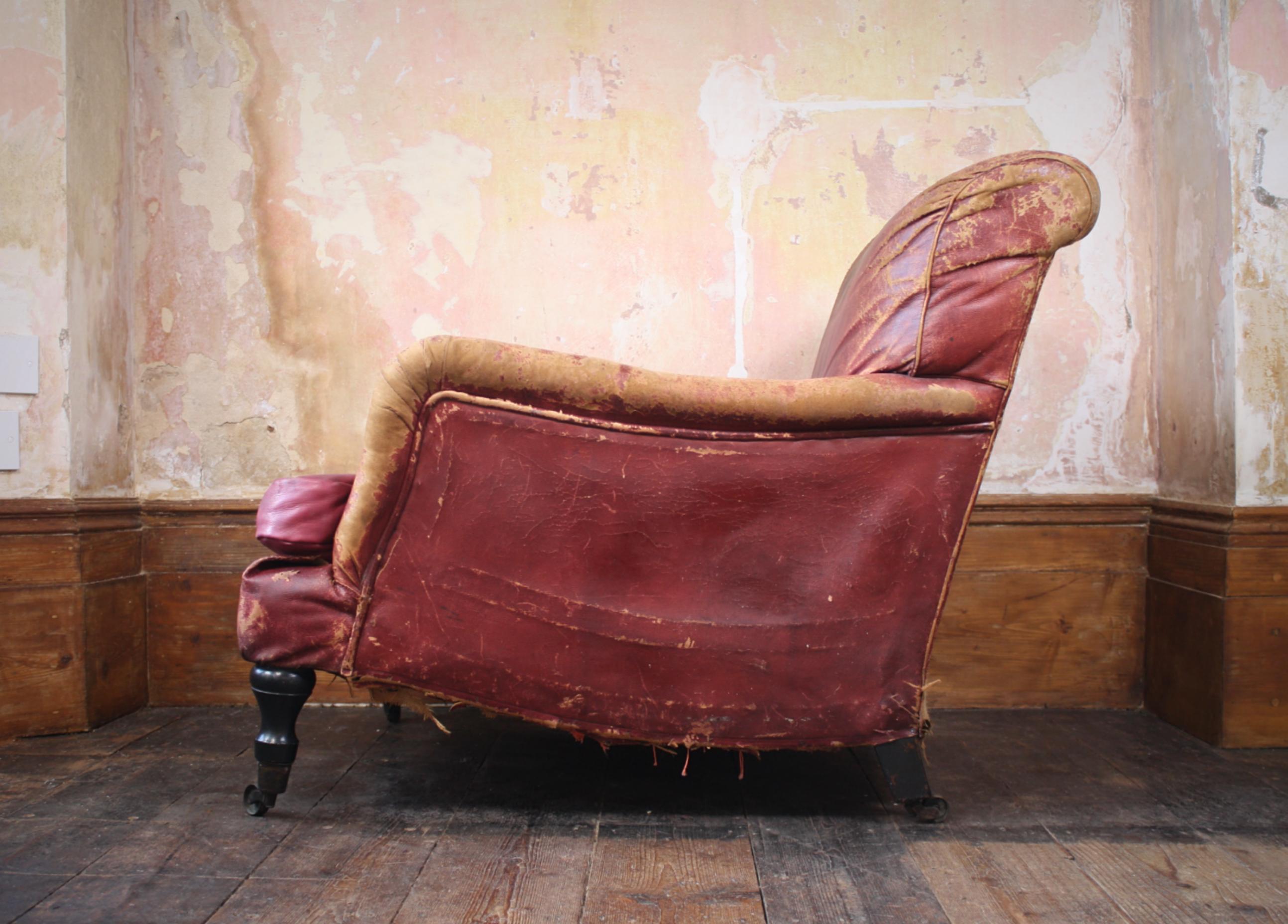 Early 20th Century Deep Seated Howard & Son Style Red Leather Armchair 10